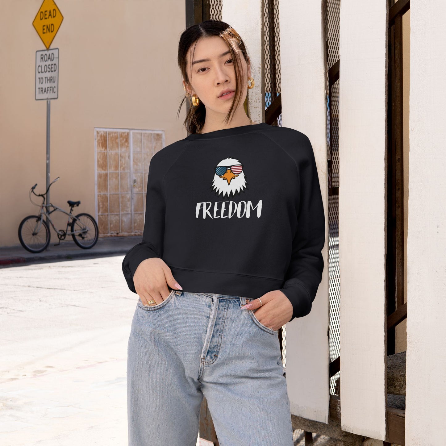 Freedom Eagle Aviator Women's Cropped Sweatshirt | USA Bald Eagle Graphic