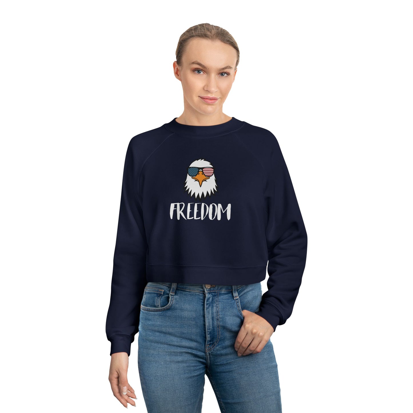Freedom Eagle Aviator Women's Cropped Sweatshirt | USA Bald Eagle Graphic