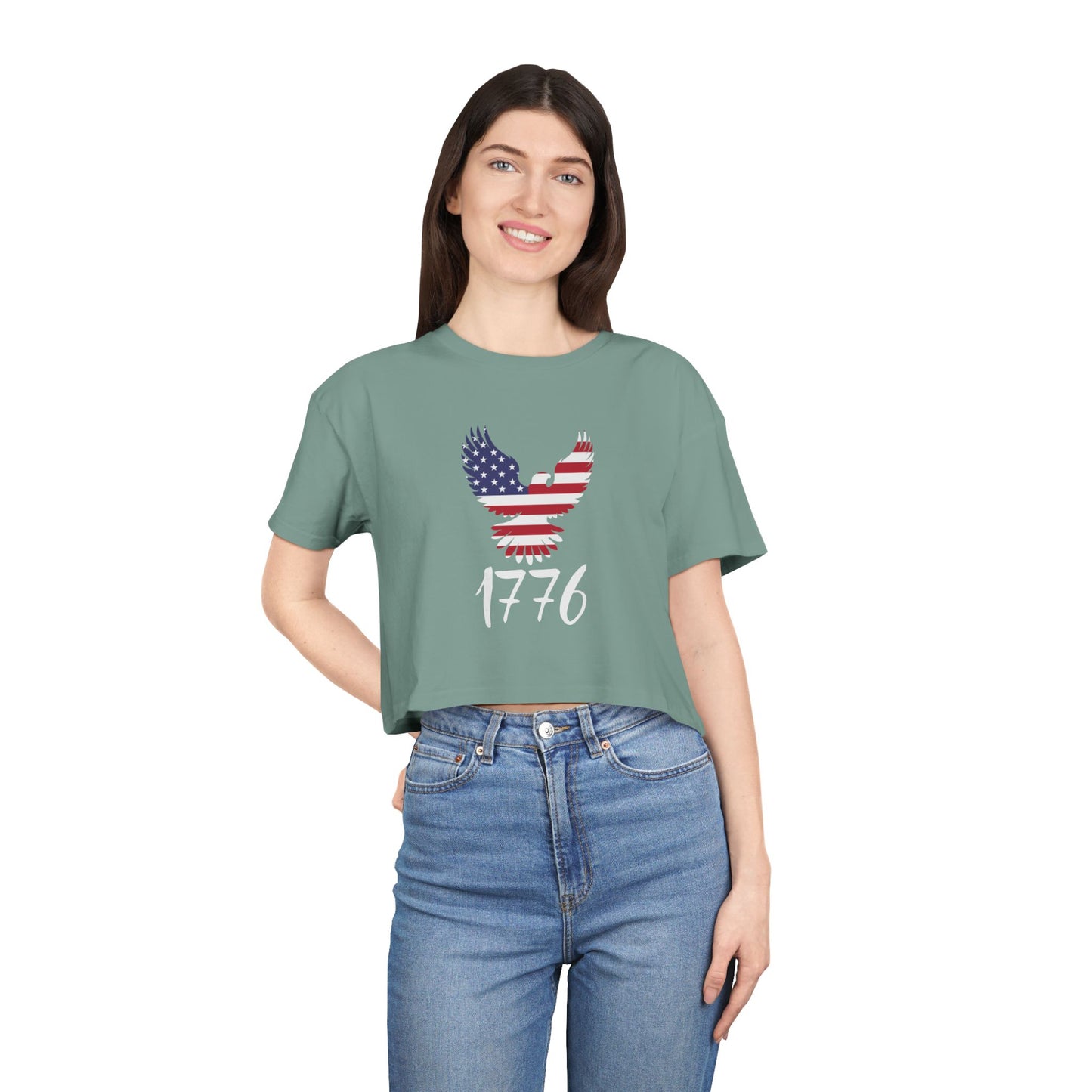1776 Heritage Women's Premium Crop Top | USA Bald Eagle Graphic