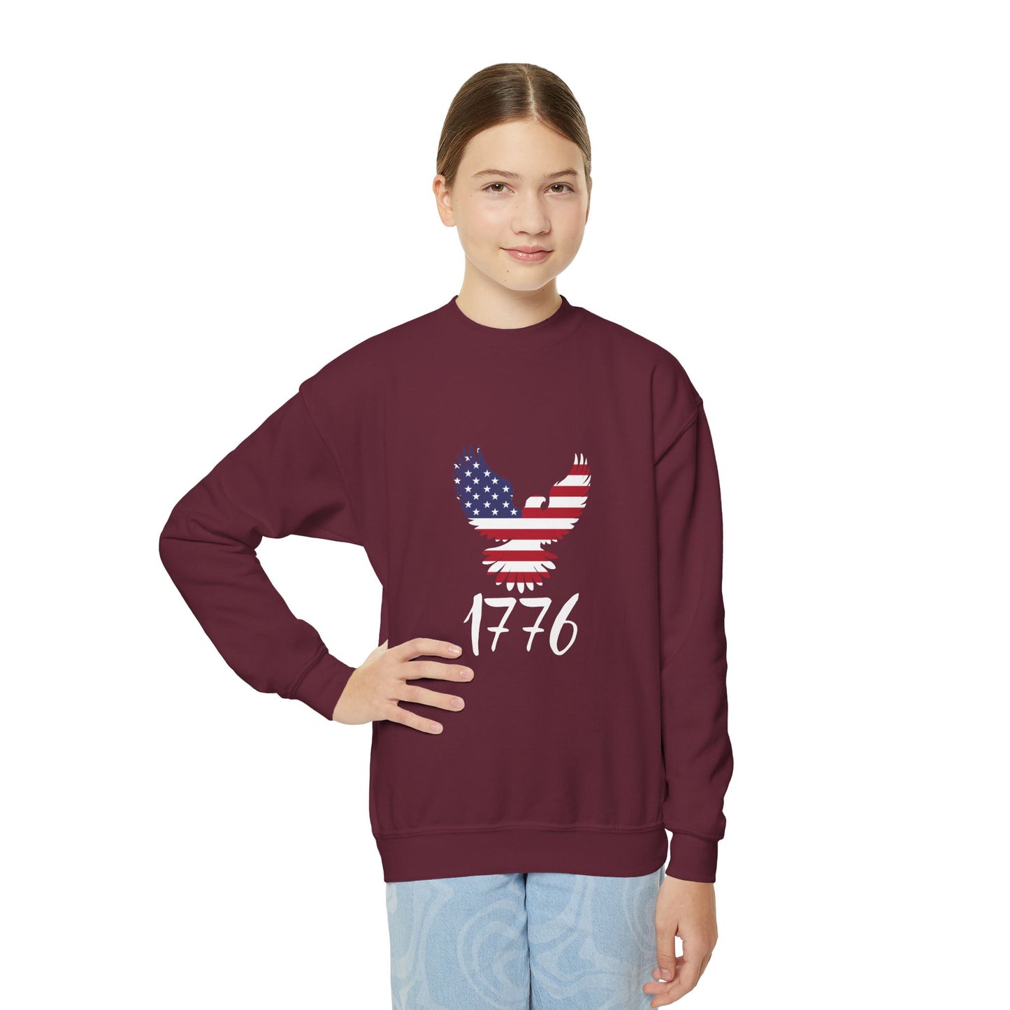 1776 Heritage Youth Sweatshirt | USA Bald Eagle Graphic