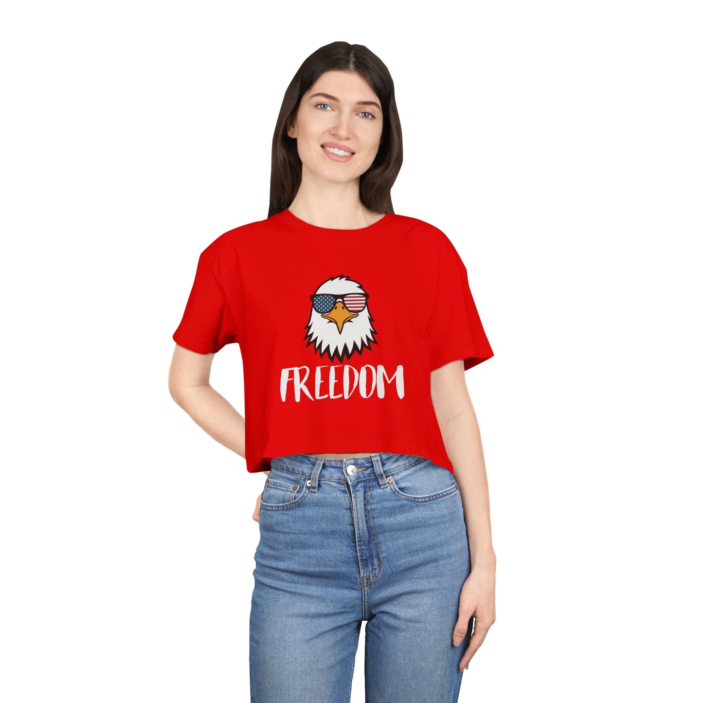 Freedom Eagle Aviator Women's Premium Crop Top | USA Bald Eagle Graphic