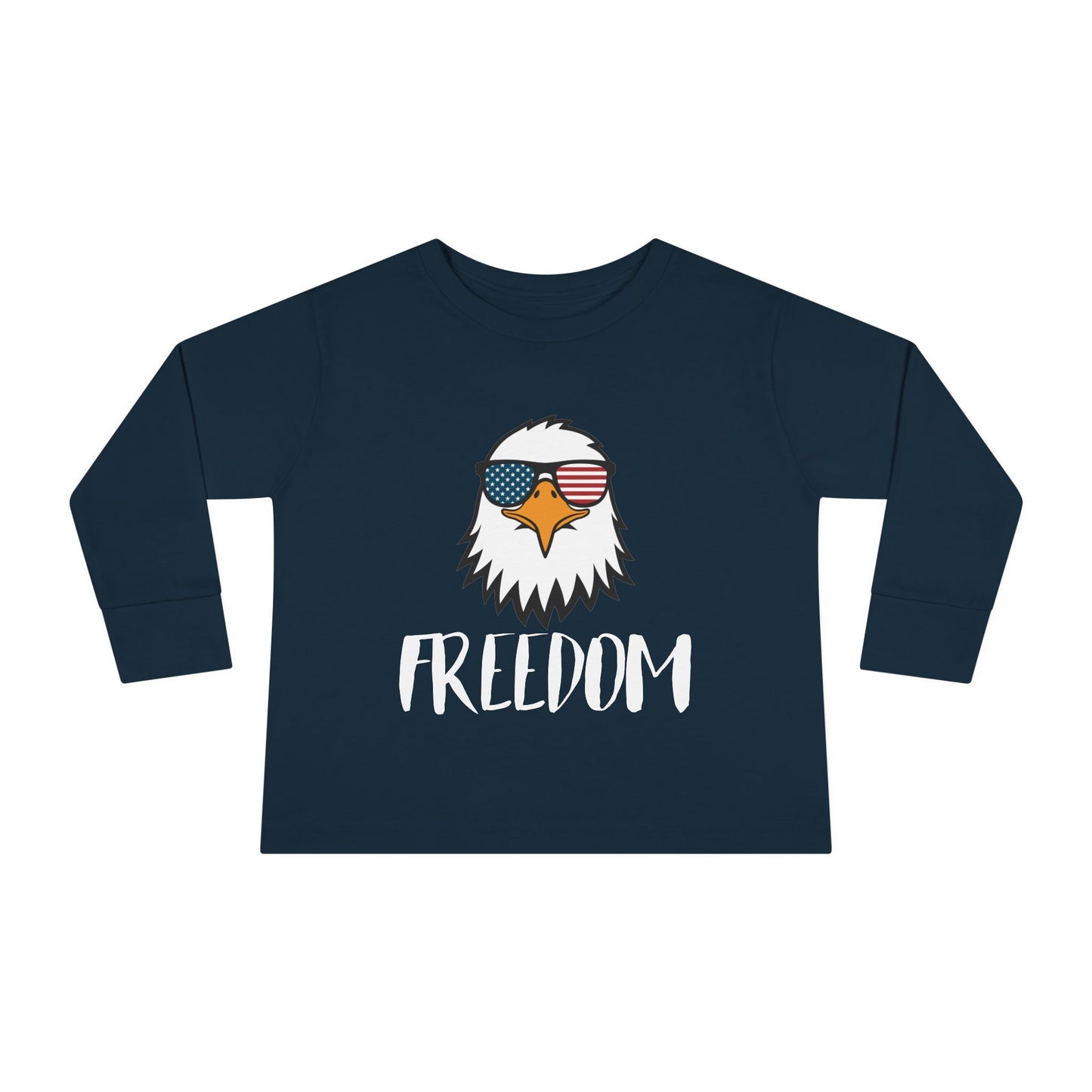 Toddler Long Sleeve Tee — 'Freedom' Eagle with Sunglasses | Patriotic 4th of July Kids Shirt