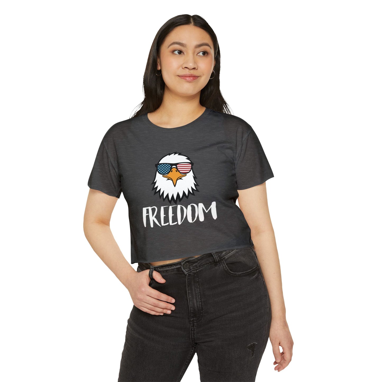 Freedom Eagle Aviator Women's Festival Crop Top | USA Bald Eagle Graphic