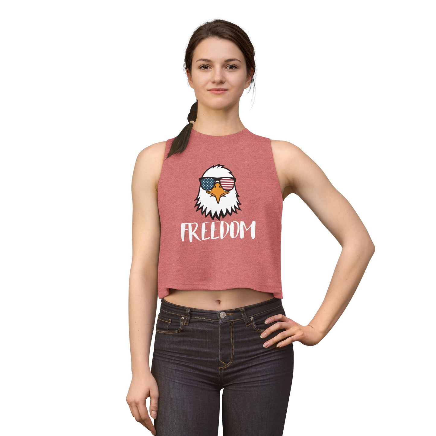 Freedom Eagle Aviator Women's Racerback Cropped Tank | USA Bald Eagle Graphic