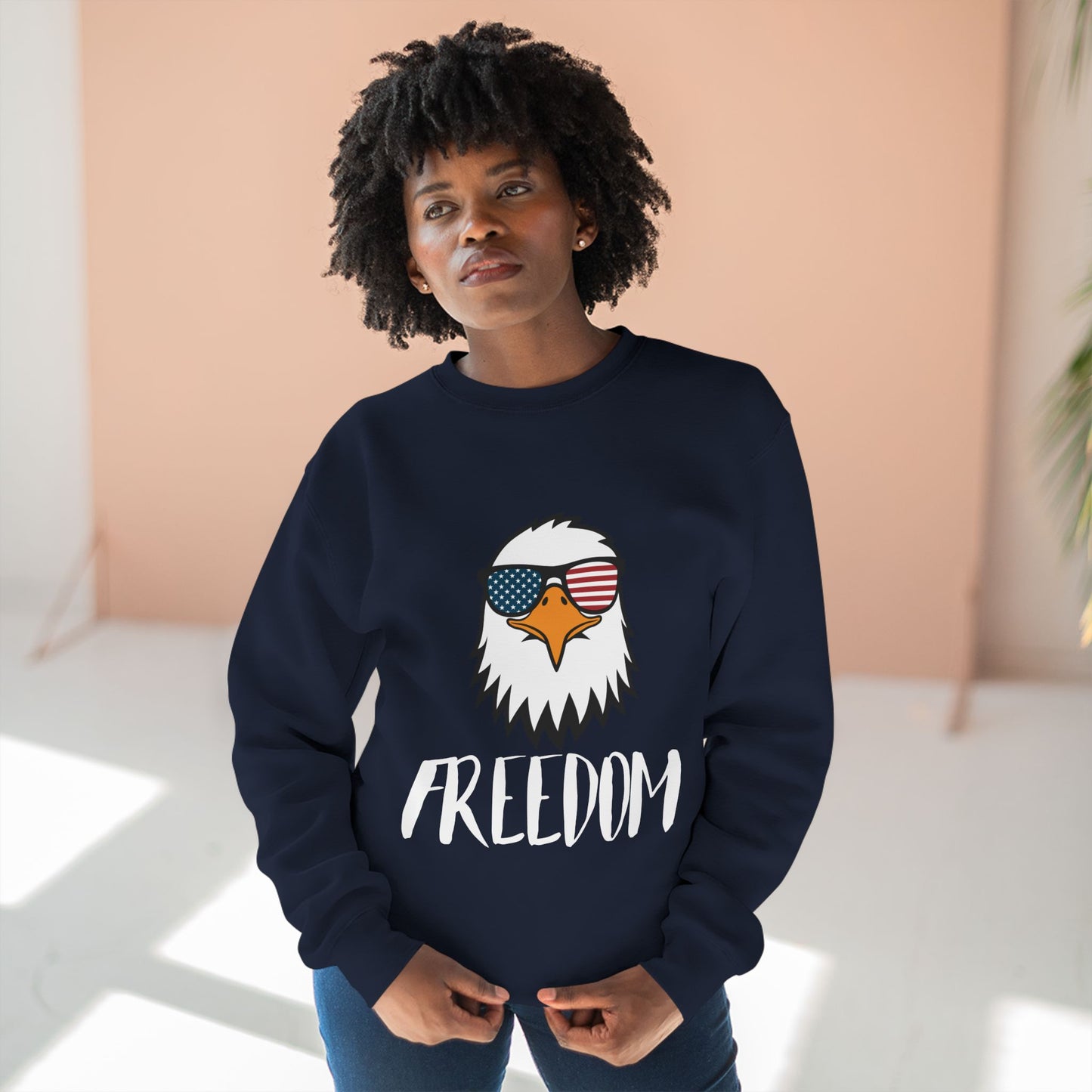 Freedom Eagle Aviator Premium Crewneck Sweatshirt | USA Bald Eagle Graphic