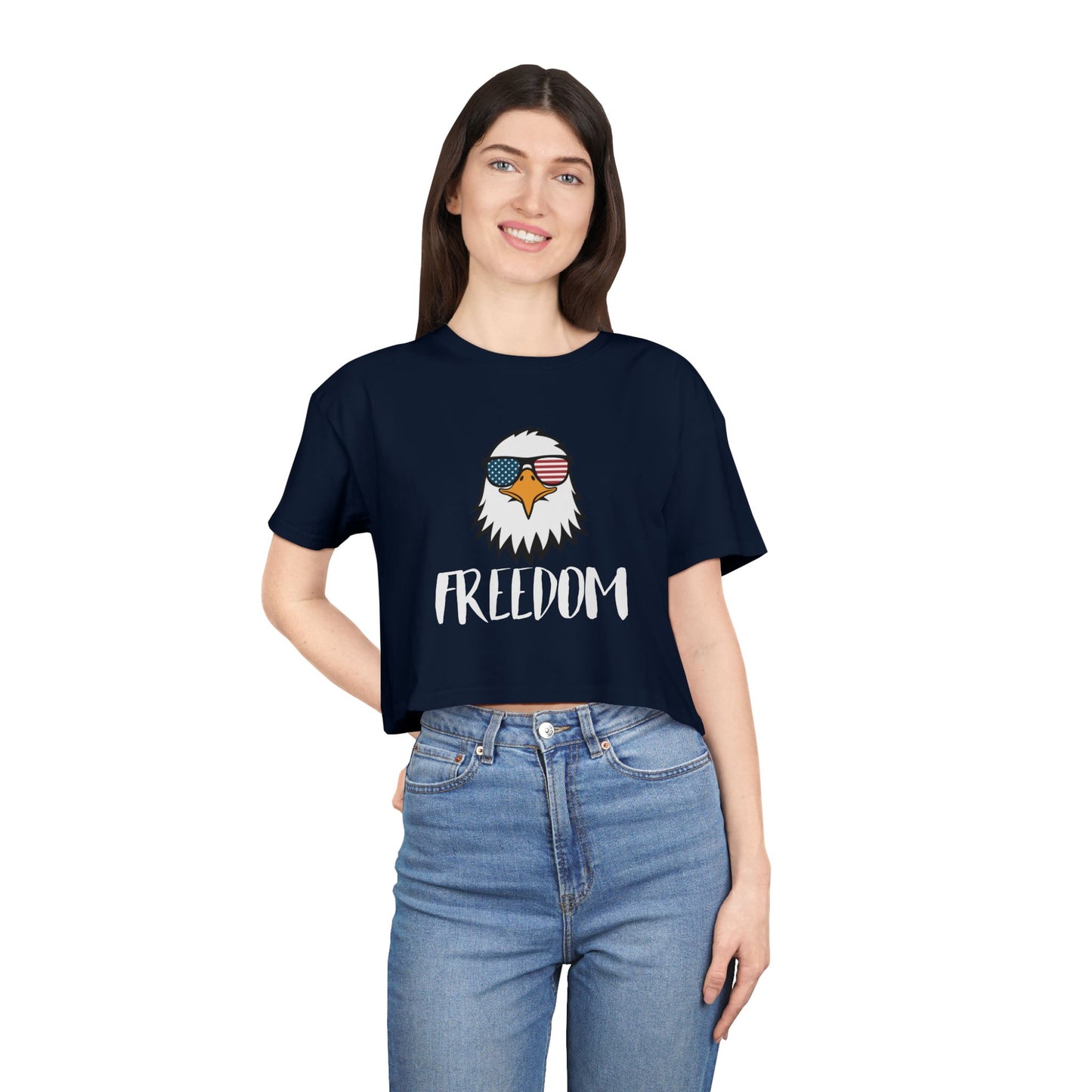 Freedom Eagle Aviator Women's Premium Crop Top | USA Bald Eagle Graphic