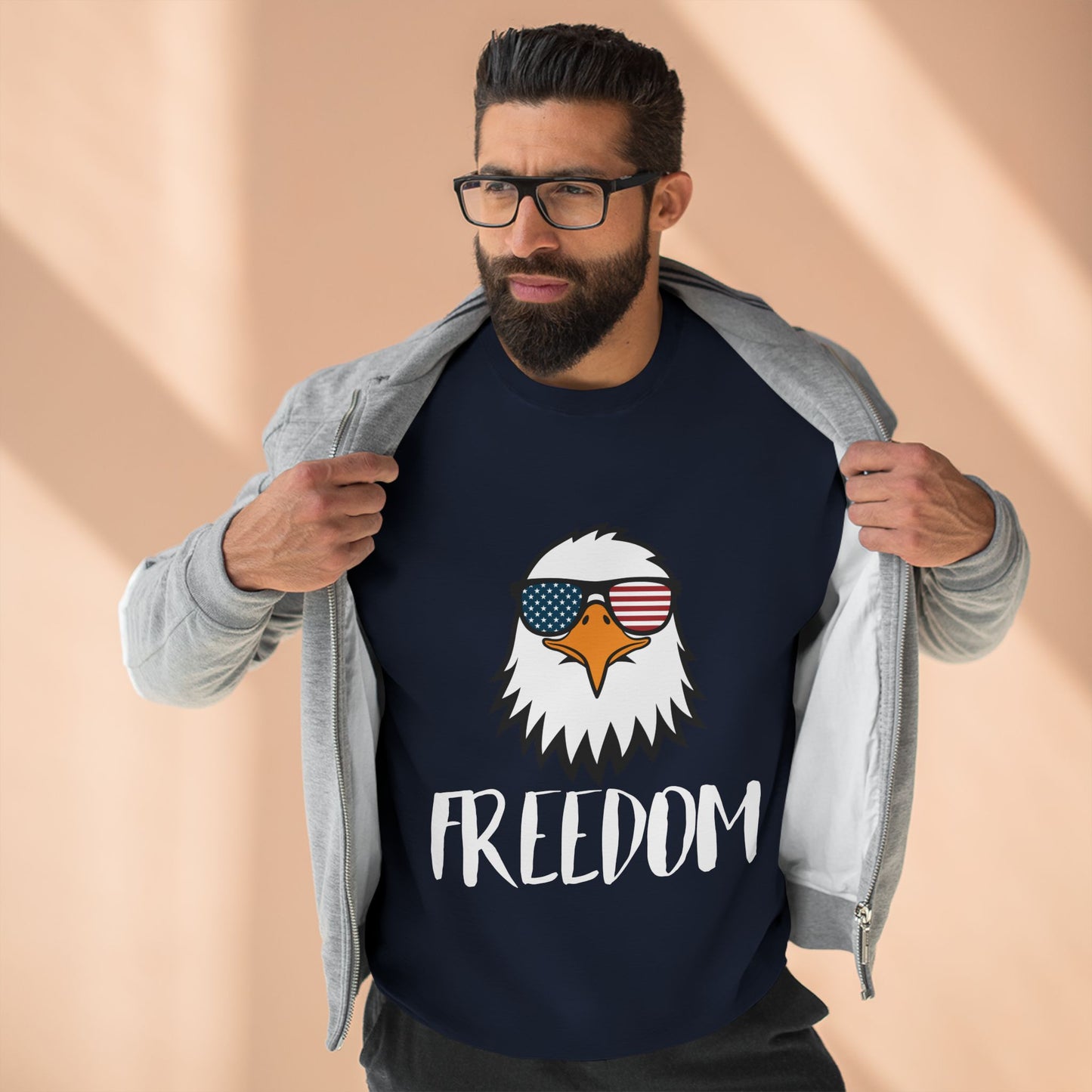 Freedom Eagle Aviator Premium Crewneck Sweatshirt | USA Bald Eagle Graphic