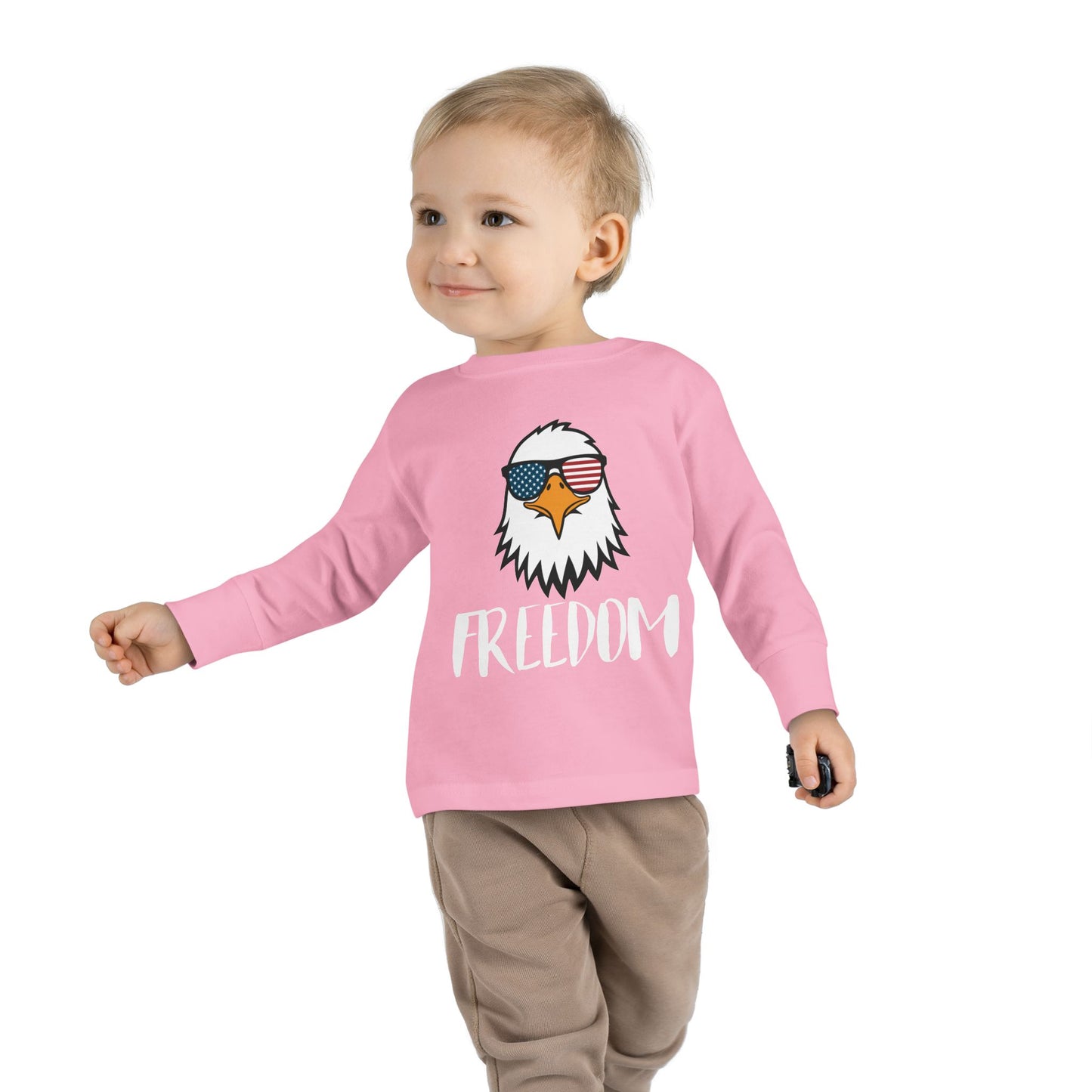 Toddler Long Sleeve Tee — 'Freedom' Eagle with Sunglasses | Patriotic 4th of July Kids Shirt