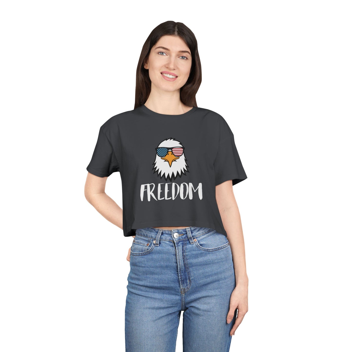 Freedom Eagle Aviator Women's Premium Crop Top | USA Bald Eagle Graphic