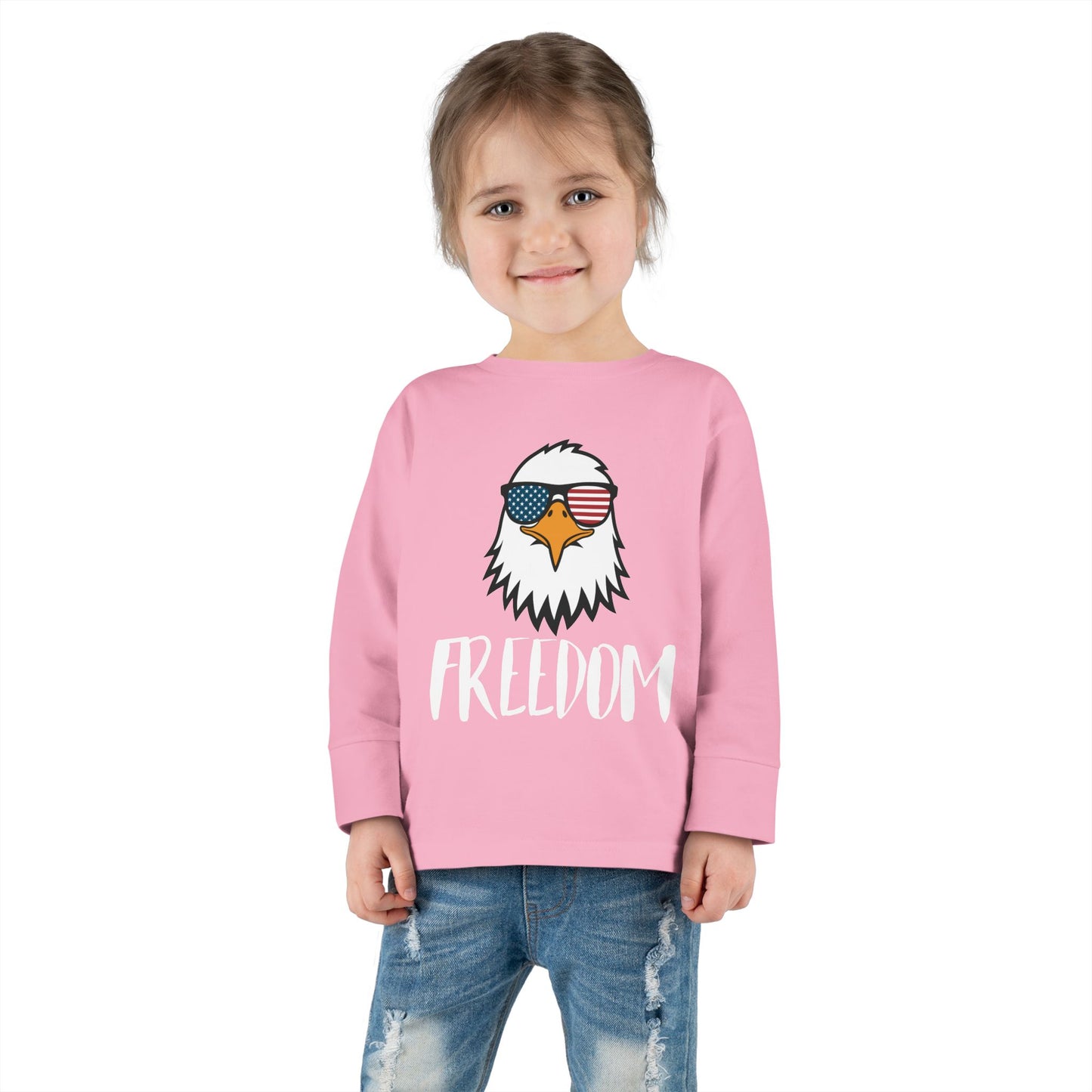 Toddler Long Sleeve Tee — 'Freedom' Eagle with Sunglasses | Patriotic 4th of July Kids Shirt