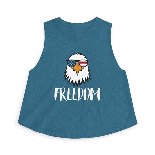 Freedom Eagle Aviator Women's Racerback Cropped Tank | USA Bald Eagle Graphic