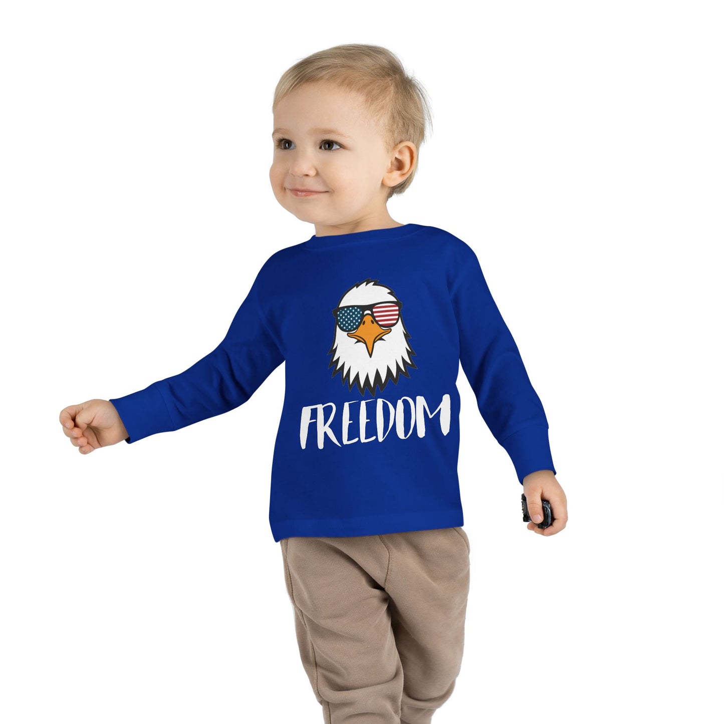 Toddler Long Sleeve Tee — 'Freedom' Eagle with Sunglasses | Patriotic 4th of July Kids Shirt