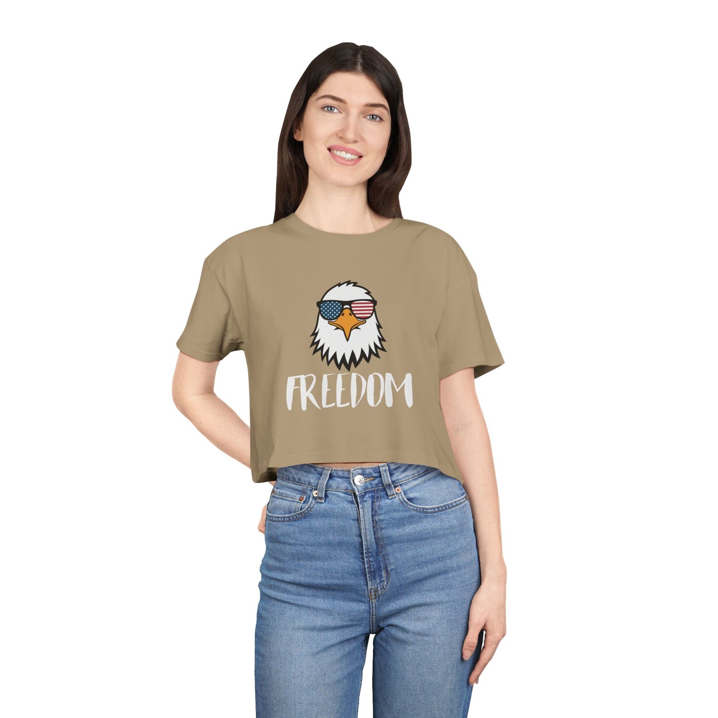 Freedom Eagle Aviator Women's Premium Crop Top | USA Bald Eagle Graphic