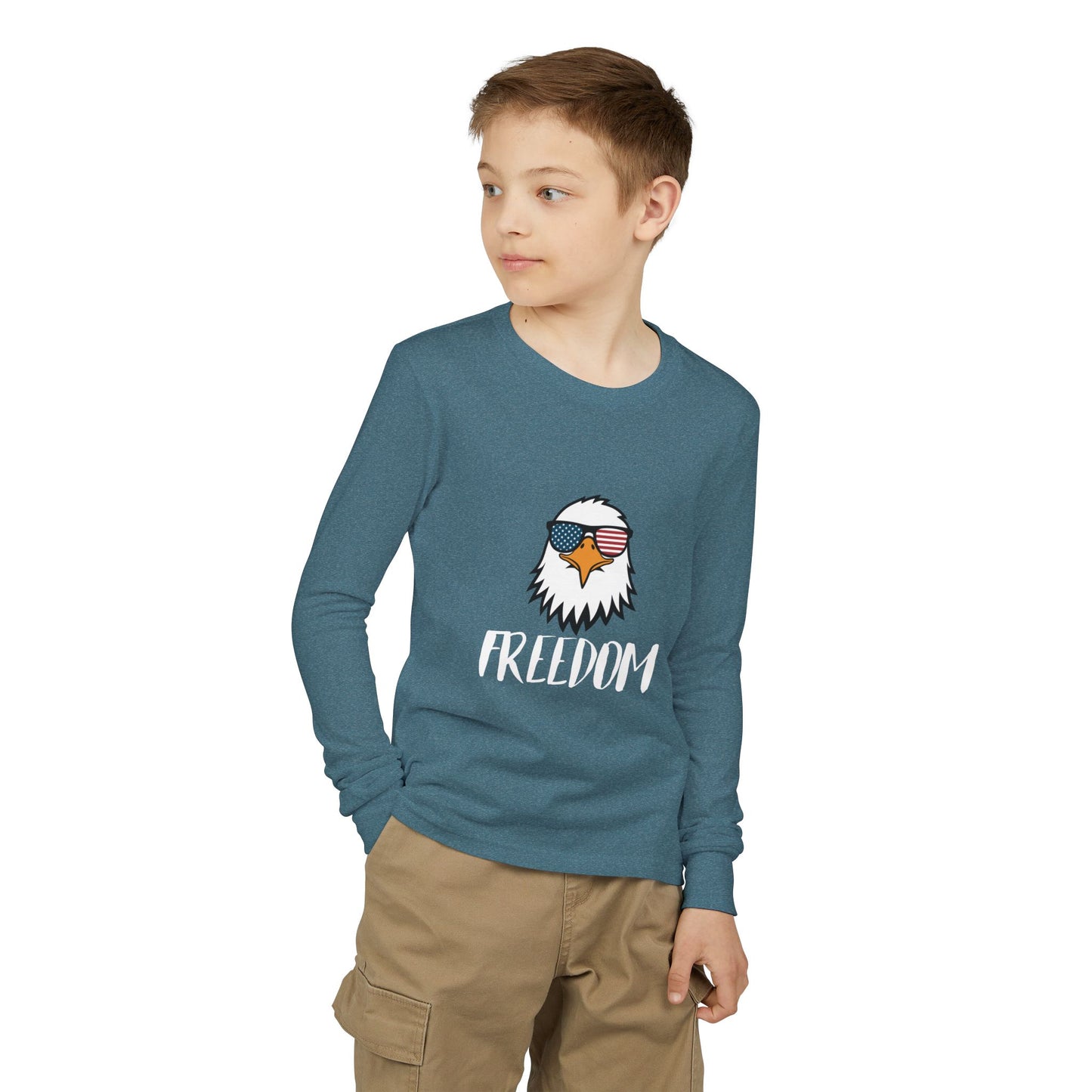 Premium Youth Long Sleeve Tee - Freedom Eagle Aviator | Patriotic Graphic