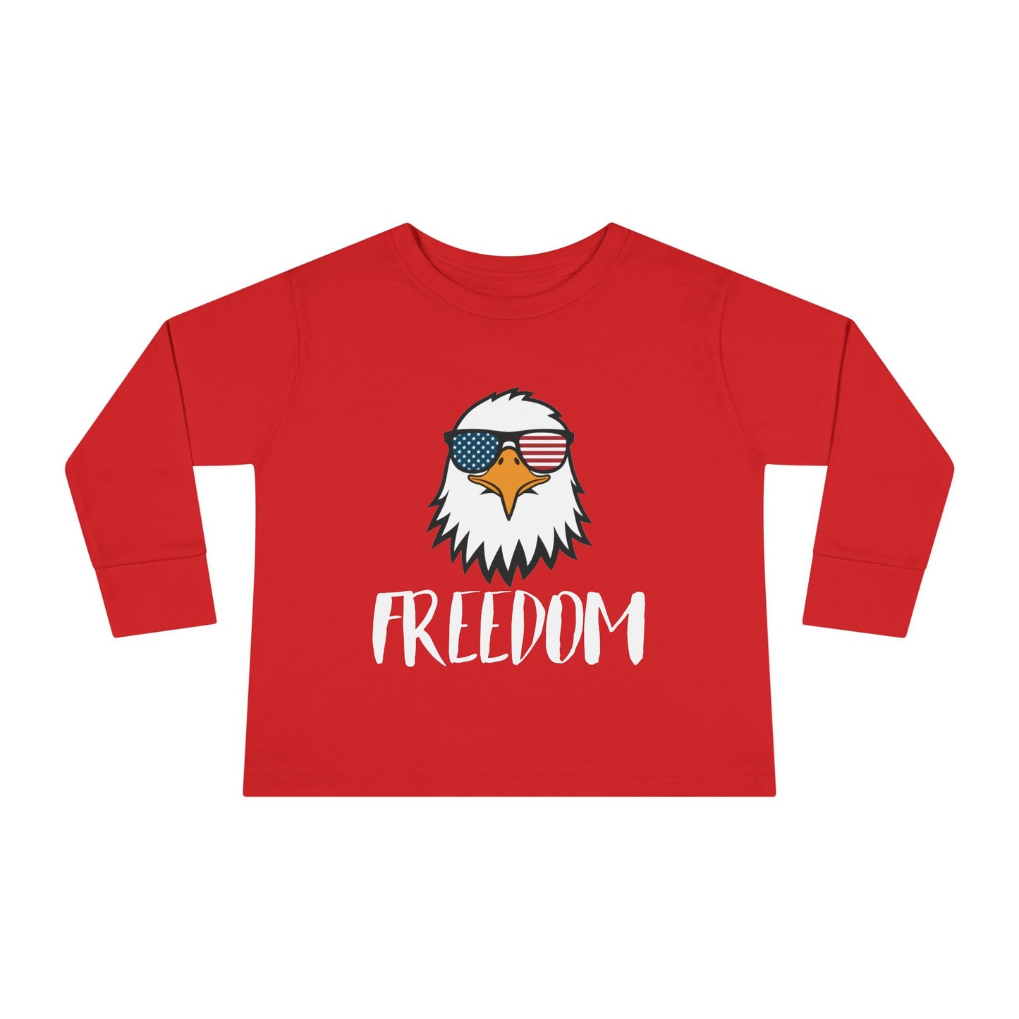 Toddler Long Sleeve Tee — 'Freedom' Eagle with Sunglasses | Patriotic 4th of July Kids Shirt