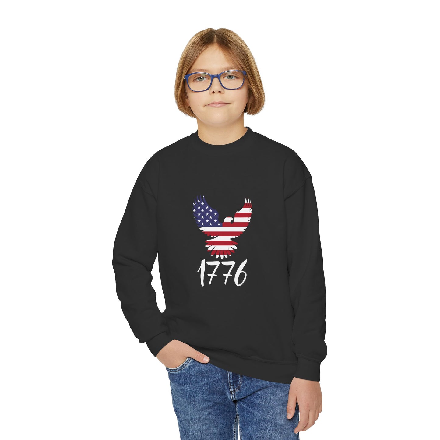 1776 Heritage Youth Sweatshirt | USA Bald Eagle Graphic