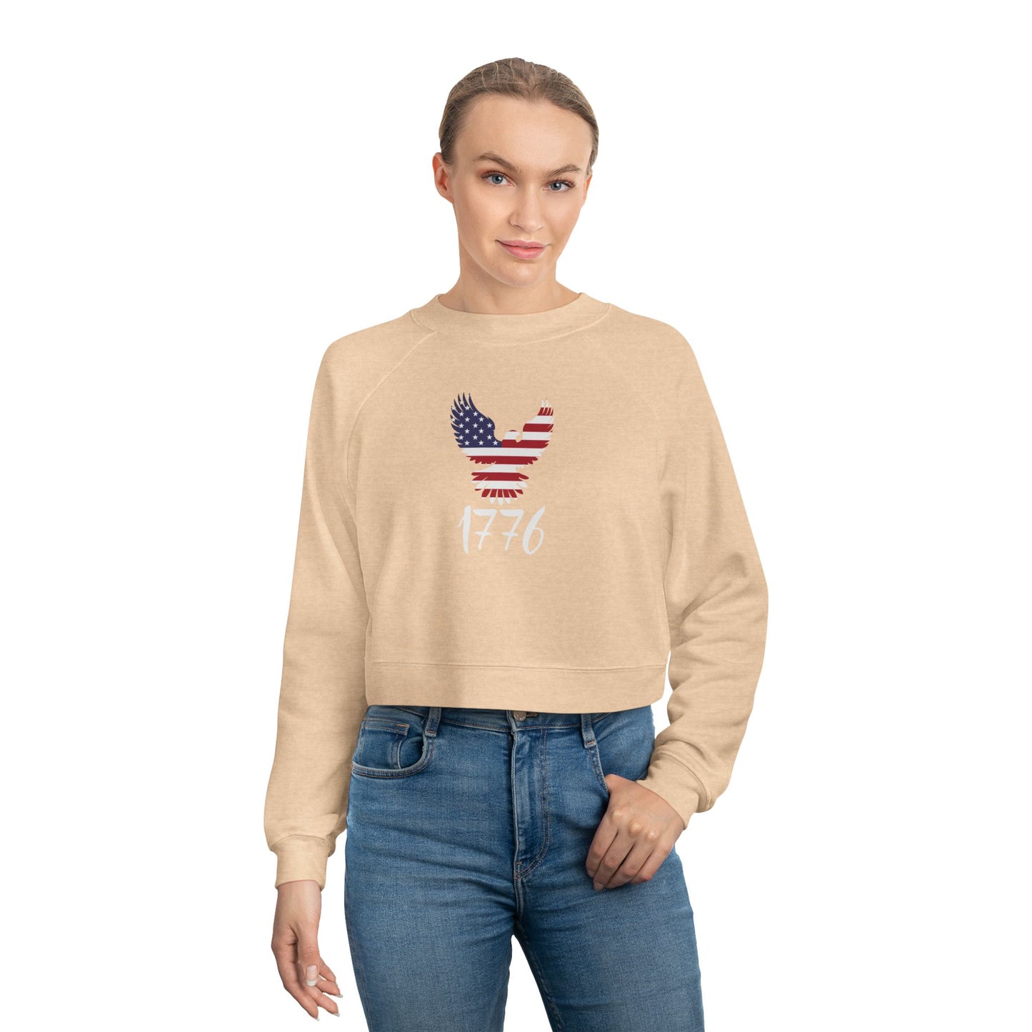 1776 Heritage Women's Cropped Sweatshirt | USA Bald Eagle Graphic