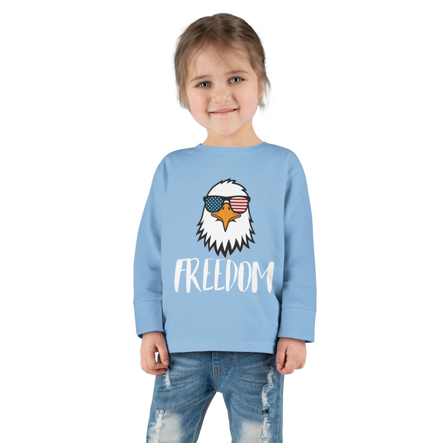 Toddler Long Sleeve Tee — 'Freedom' Eagle with Sunglasses | Patriotic 4th of July Kids Shirt