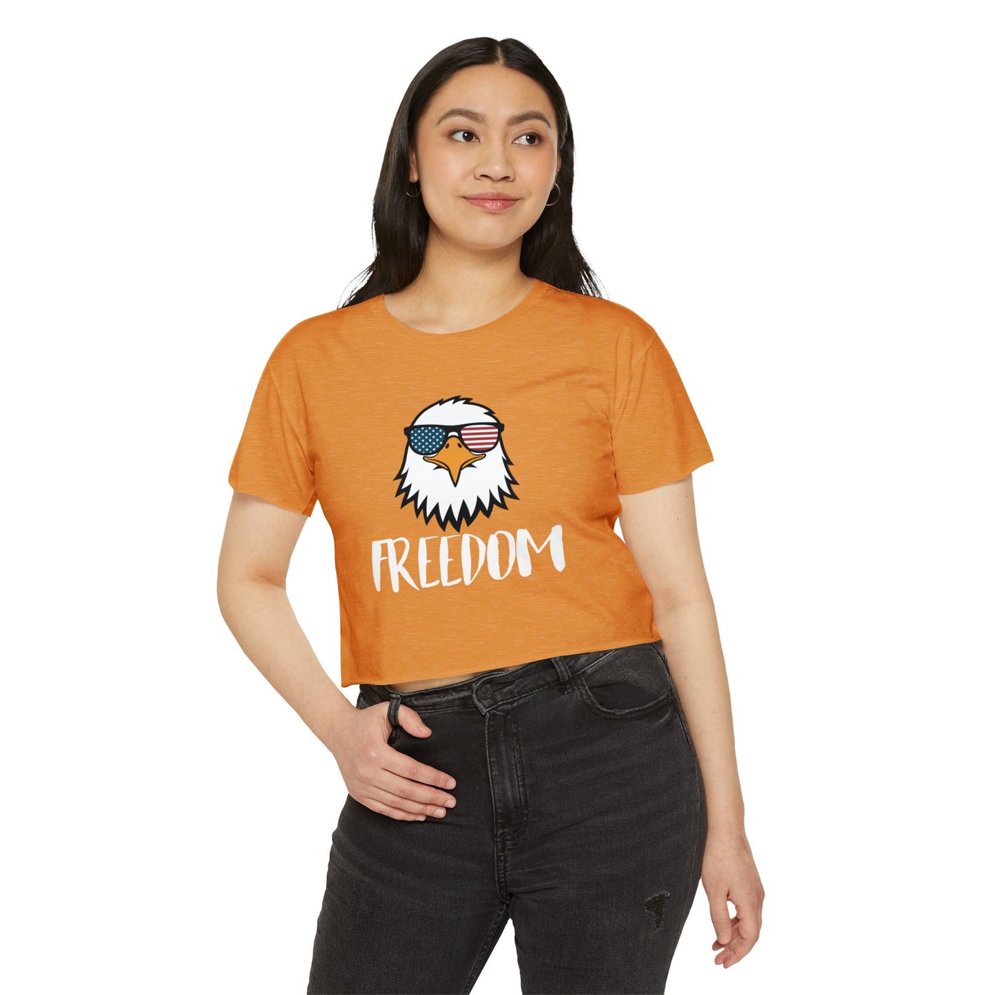 Freedom Eagle Aviator Women's Festival Crop Top | USA Bald Eagle Graphic