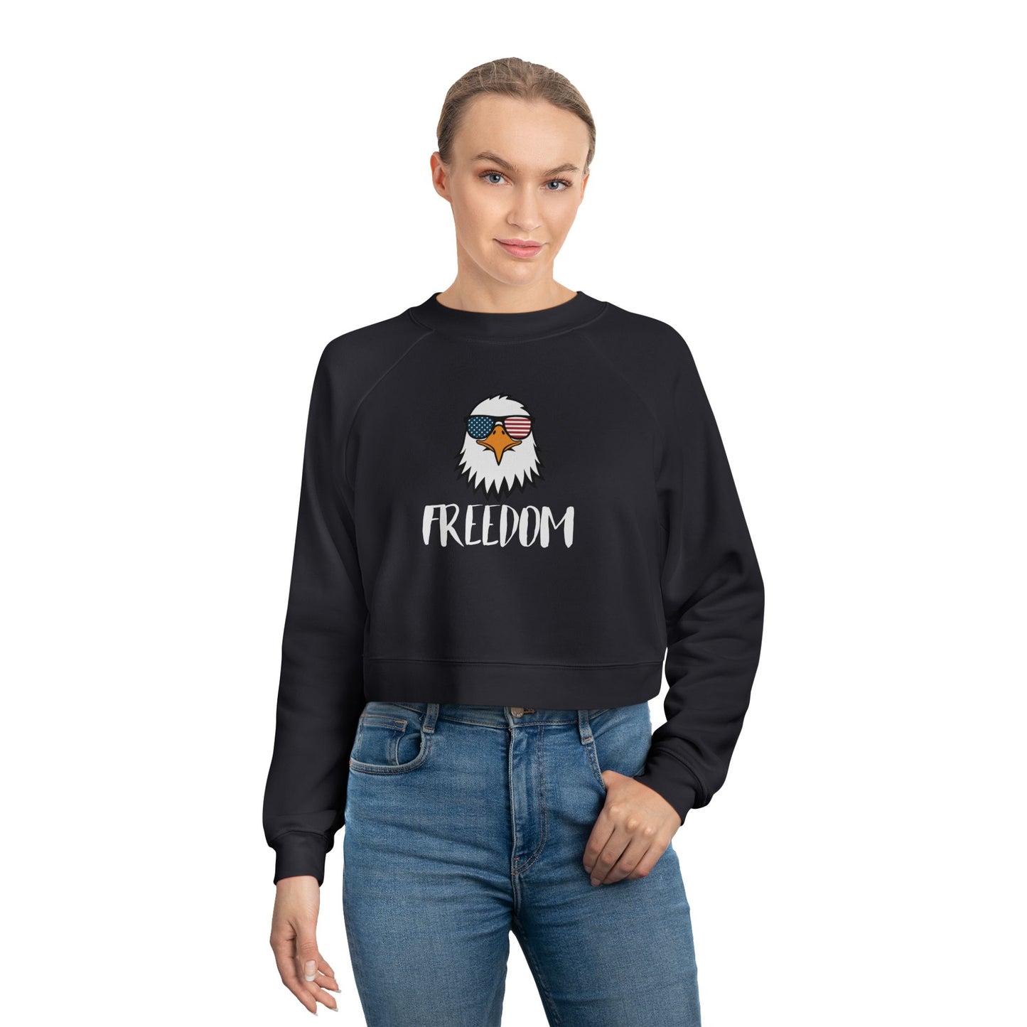 Freedom Eagle Aviator Women's Cropped Sweatshirt | USA Bald Eagle Graphic