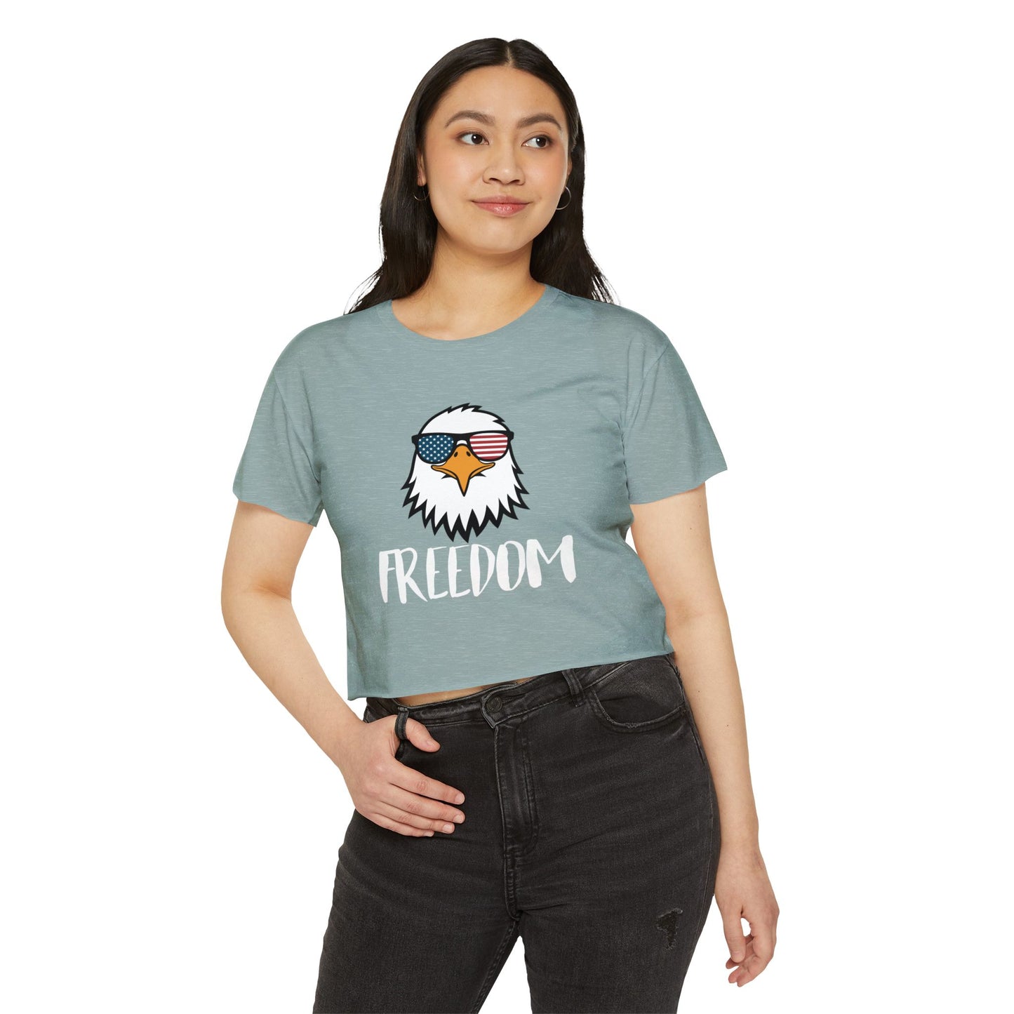 Freedom Eagle Aviator Women's Festival Crop Top | USA Bald Eagle Graphic