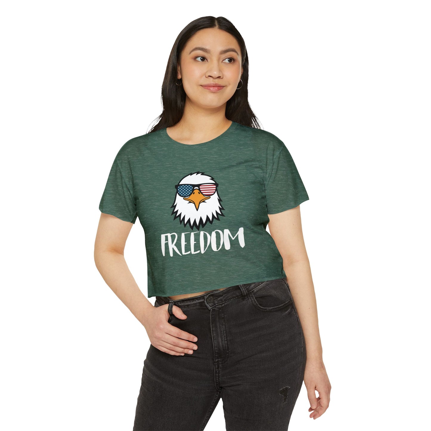 Freedom Eagle Aviator Women's Festival Crop Top | USA Bald Eagle Graphic