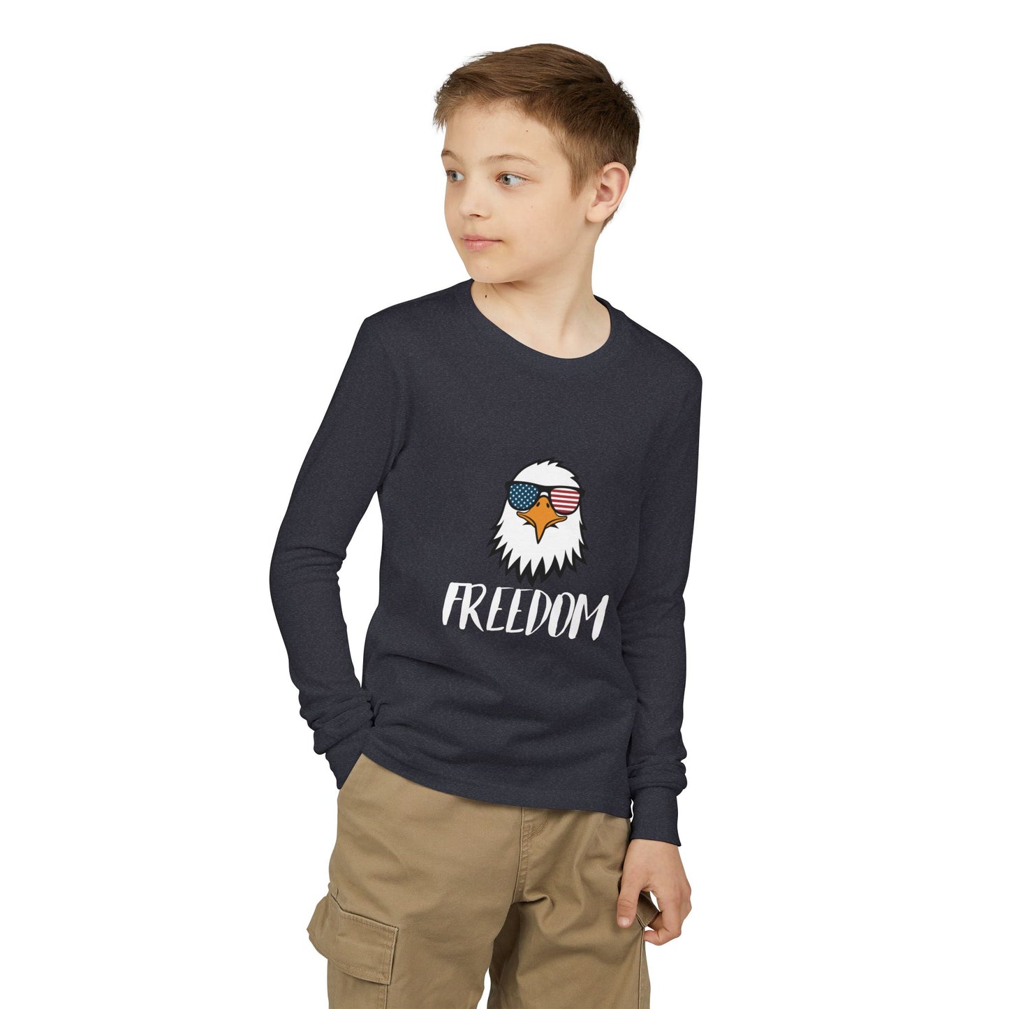 Premium Youth Long Sleeve Tee - Freedom Eagle Aviator | Patriotic Graphic