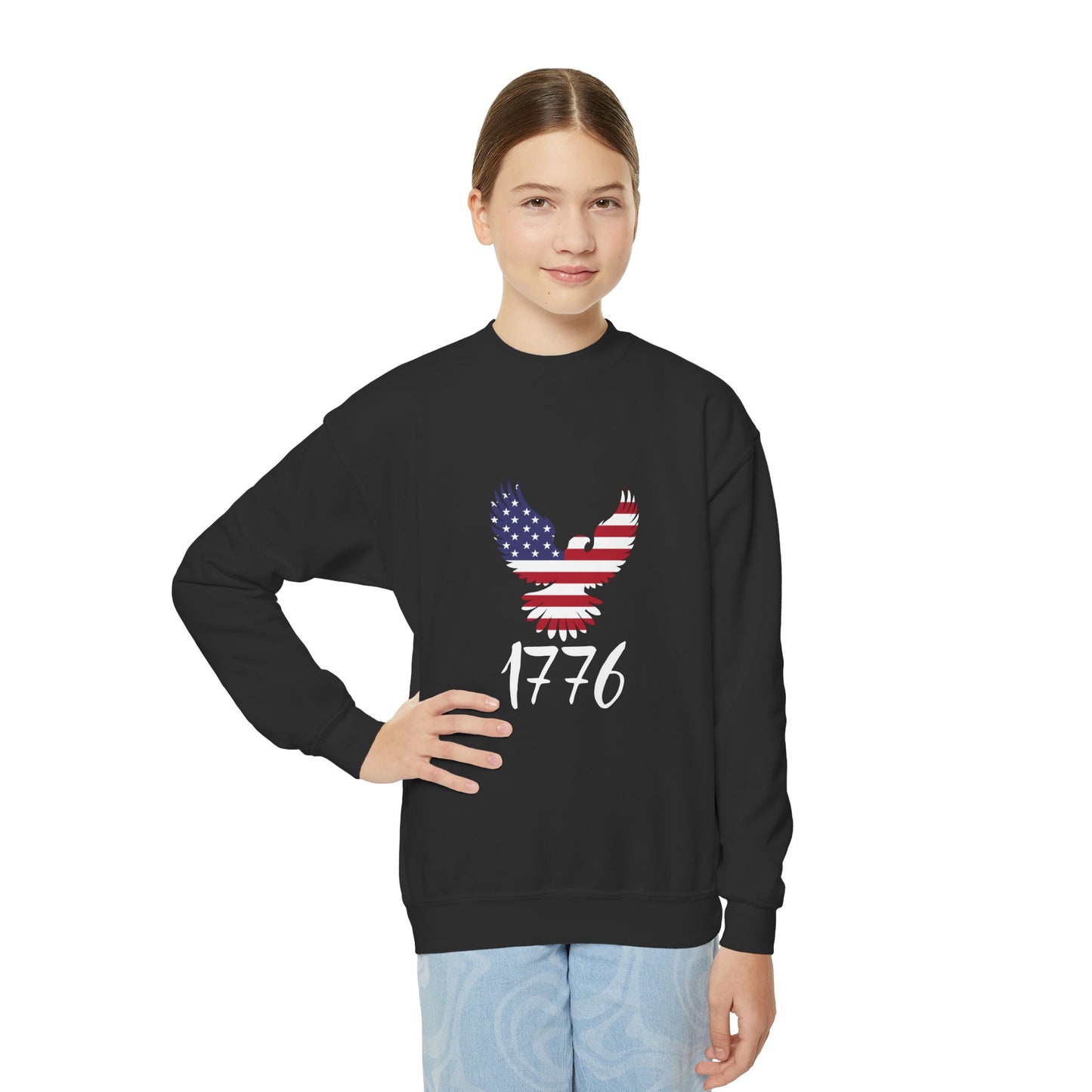 1776 Heritage Youth Sweatshirt | USA Bald Eagle Graphic