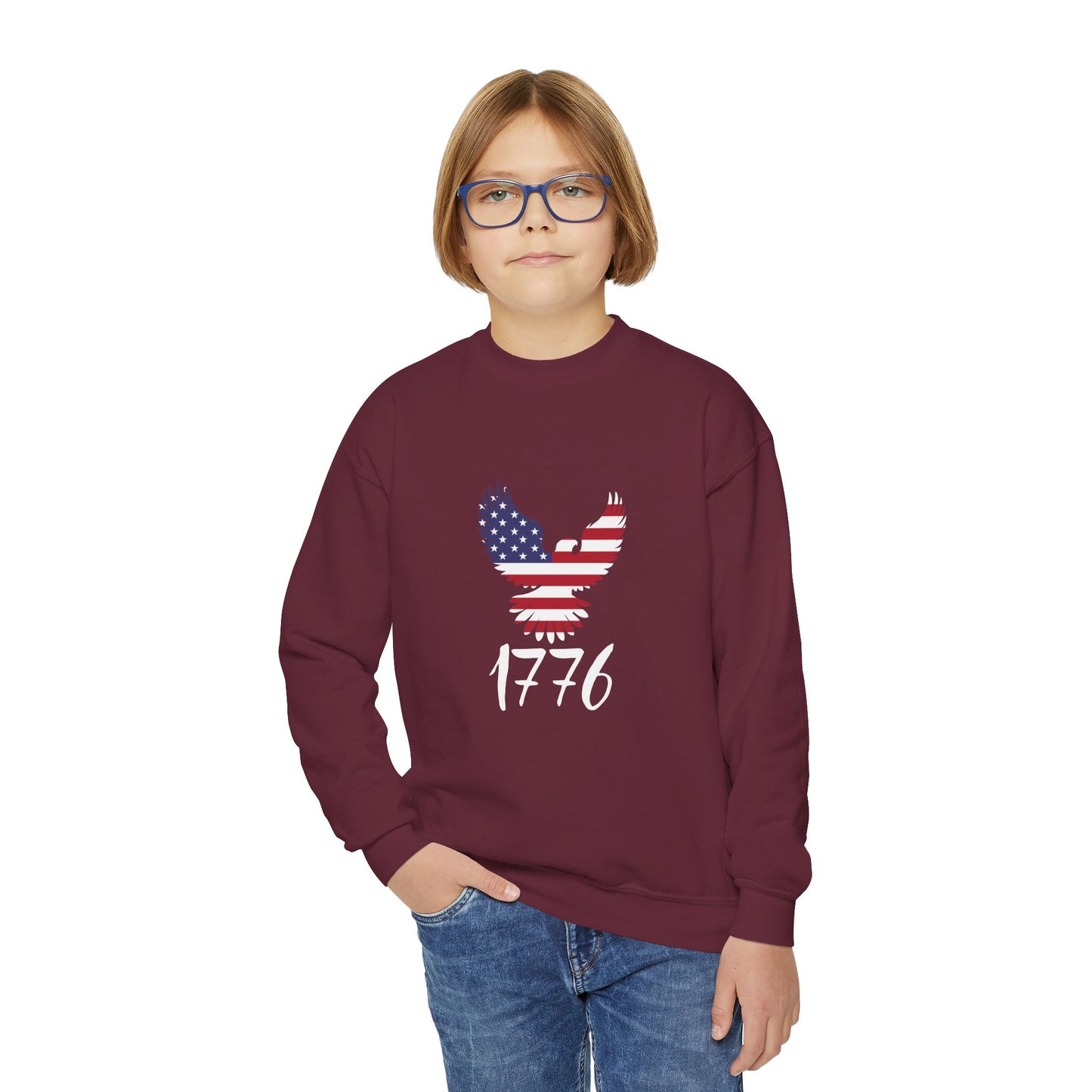 1776 Heritage Youth Sweatshirt | USA Bald Eagle Graphic