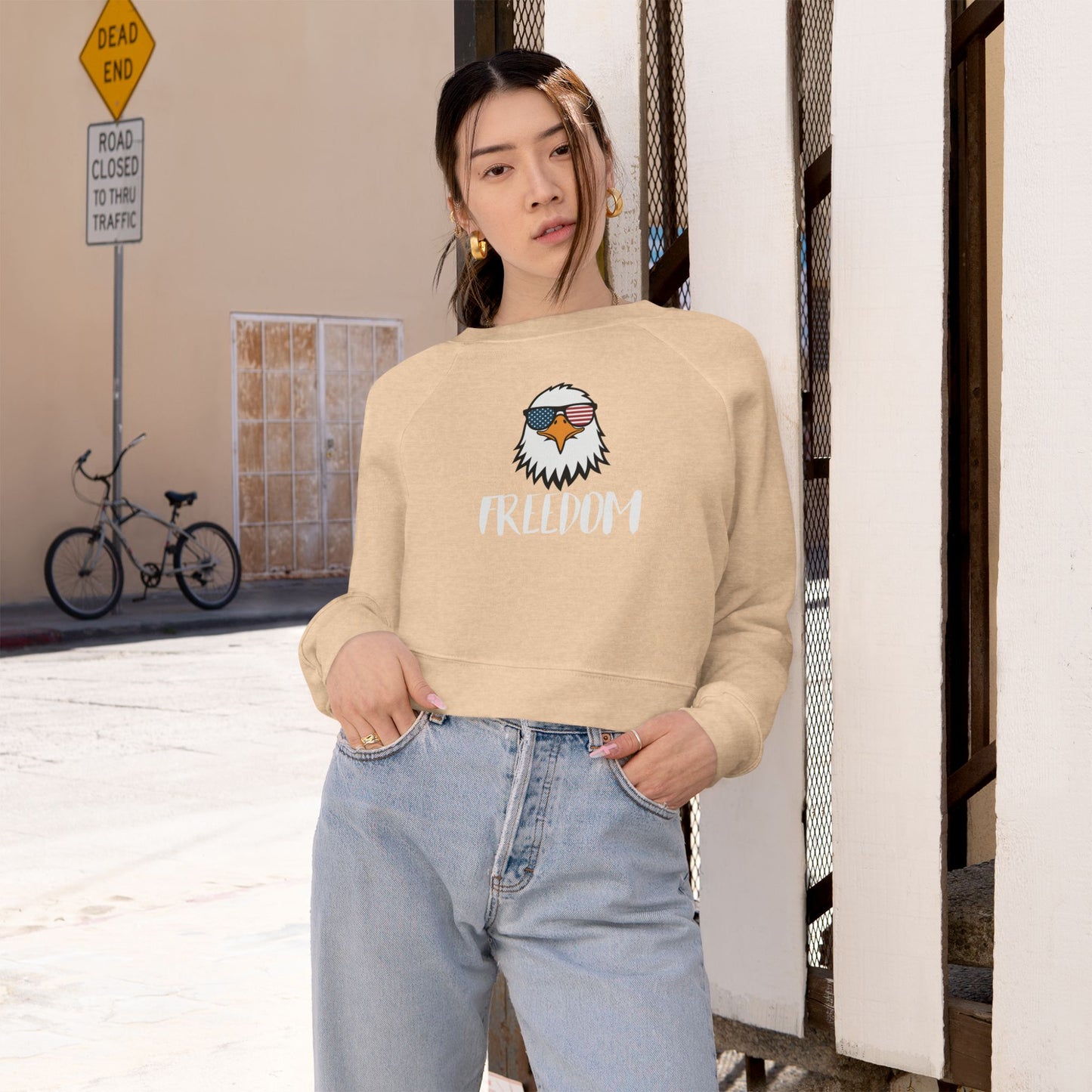 Freedom Eagle Aviator Women's Cropped Sweatshirt | USA Bald Eagle Graphic
