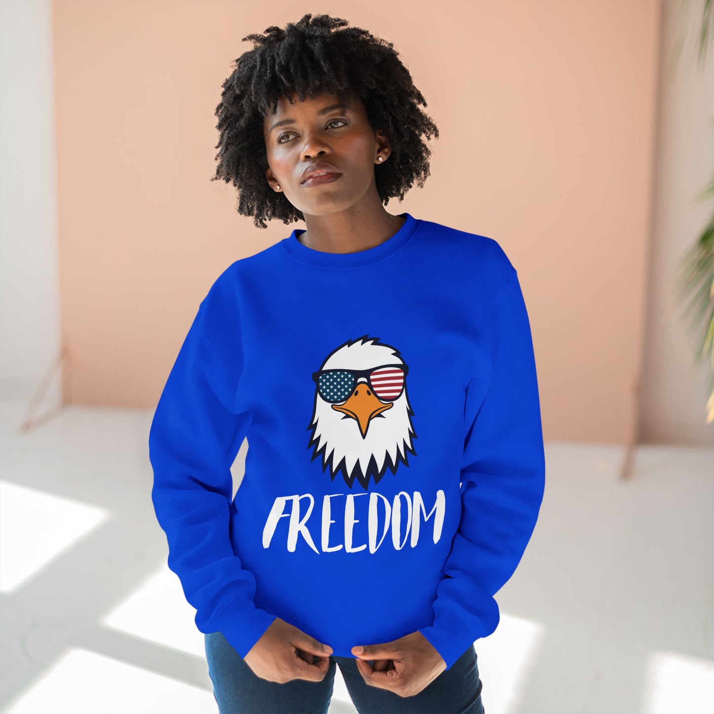 Freedom Eagle Aviator Premium Crewneck Sweatshirt | USA Bald Eagle Graphic