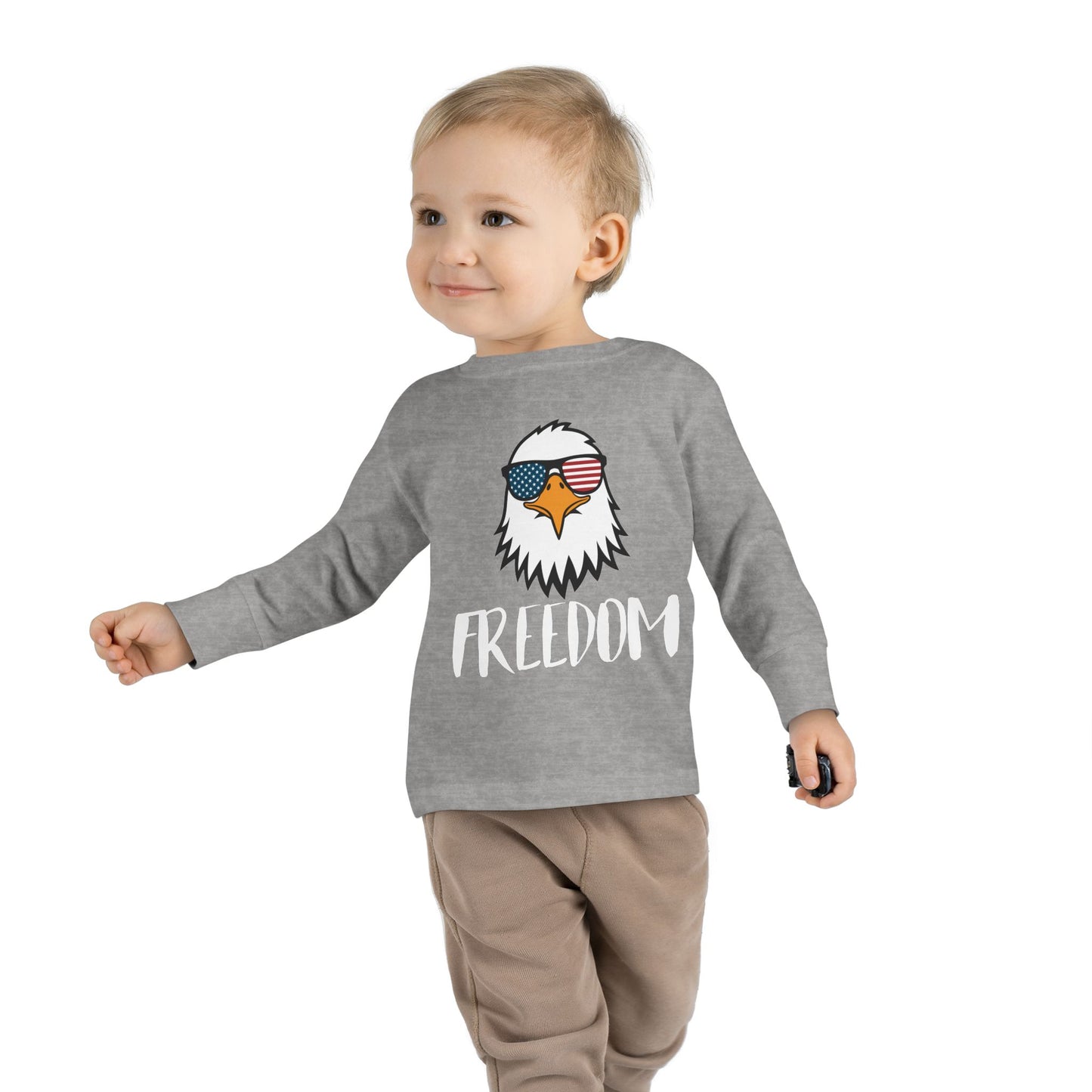 Toddler Long Sleeve Tee — 'Freedom' Eagle with Sunglasses | Patriotic 4th of July Kids Shirt