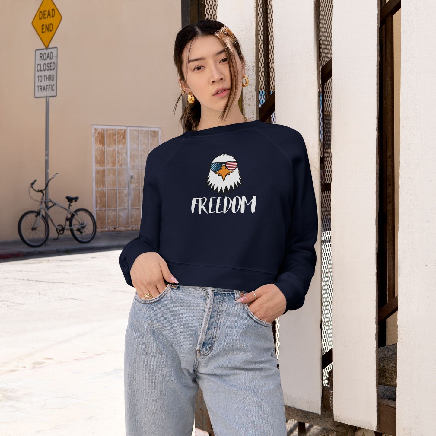 Freedom Eagle Aviator Women's Cropped Sweatshirt | USA Bald Eagle Graphic