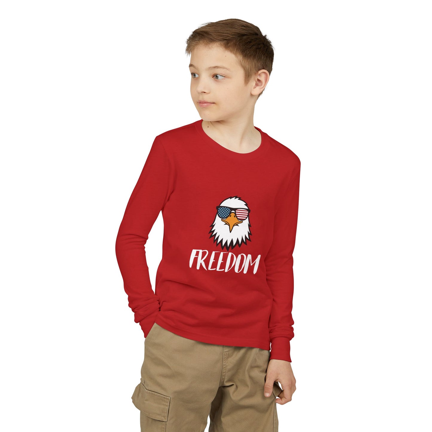 Premium Youth Long Sleeve Tee - Freedom Eagle Aviator | Patriotic Graphic