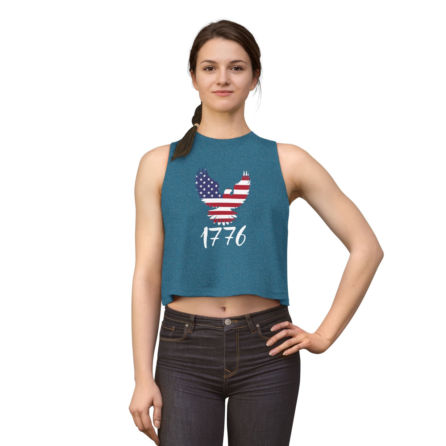 1776 Heritage Women's Racerback Cropped Tank | USA Bald Eagle Graphic