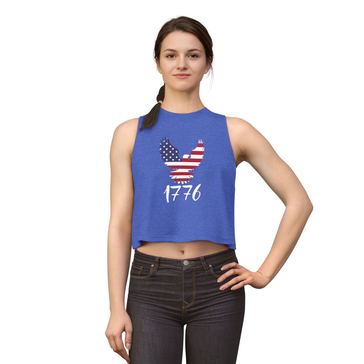 1776 Heritage Women's Racerback Cropped Tank | USA Bald Eagle Graphic