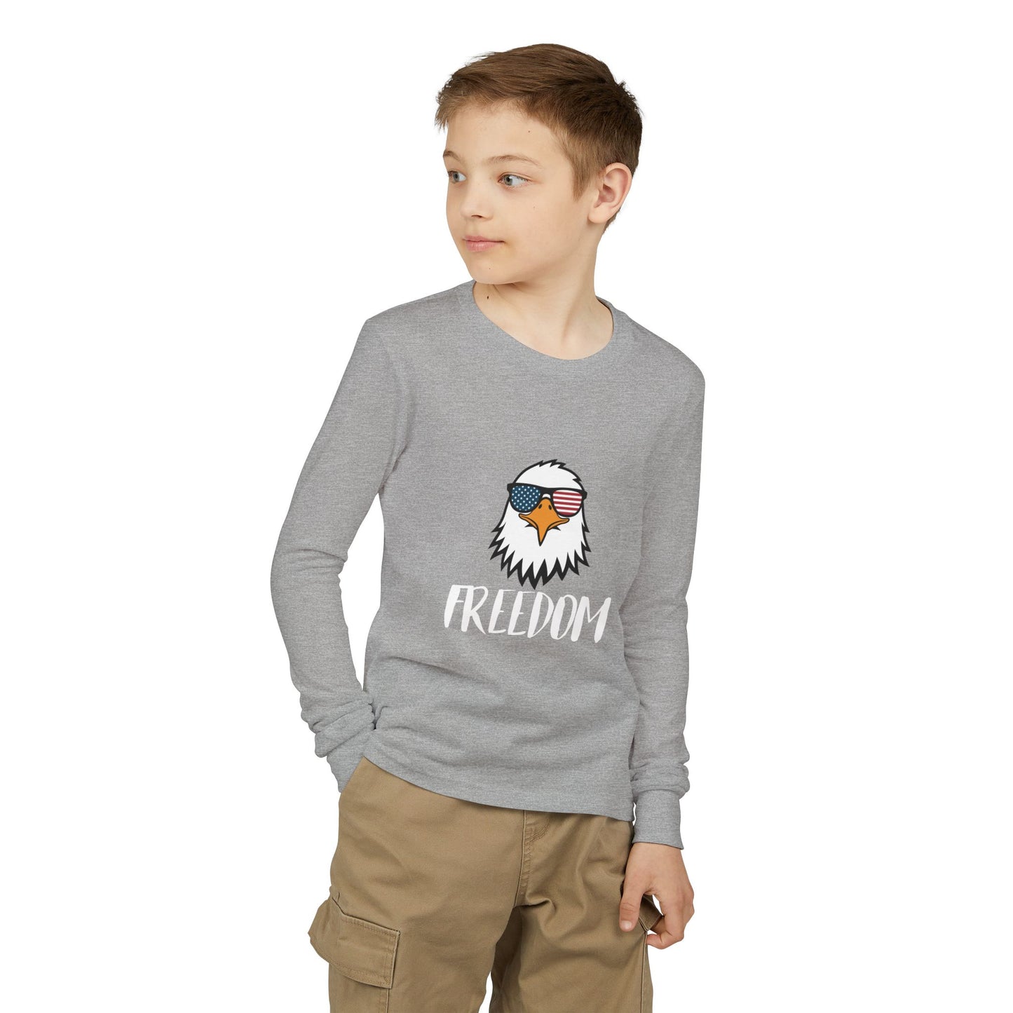 Premium Youth Long Sleeve Tee - Freedom Eagle Aviator | Patriotic Graphic