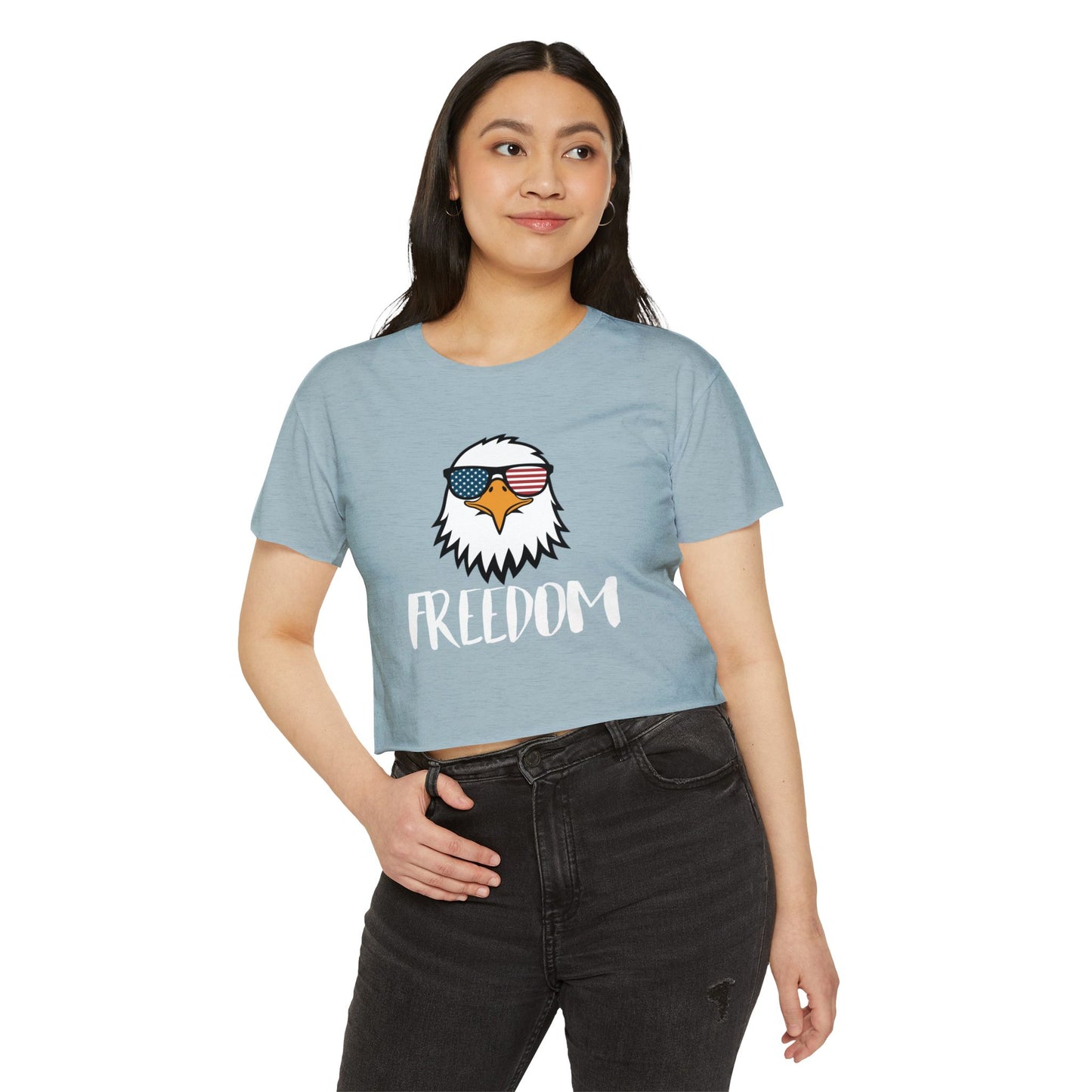 Freedom Eagle Aviator Women's Festival Crop Top | USA Bald Eagle Graphic