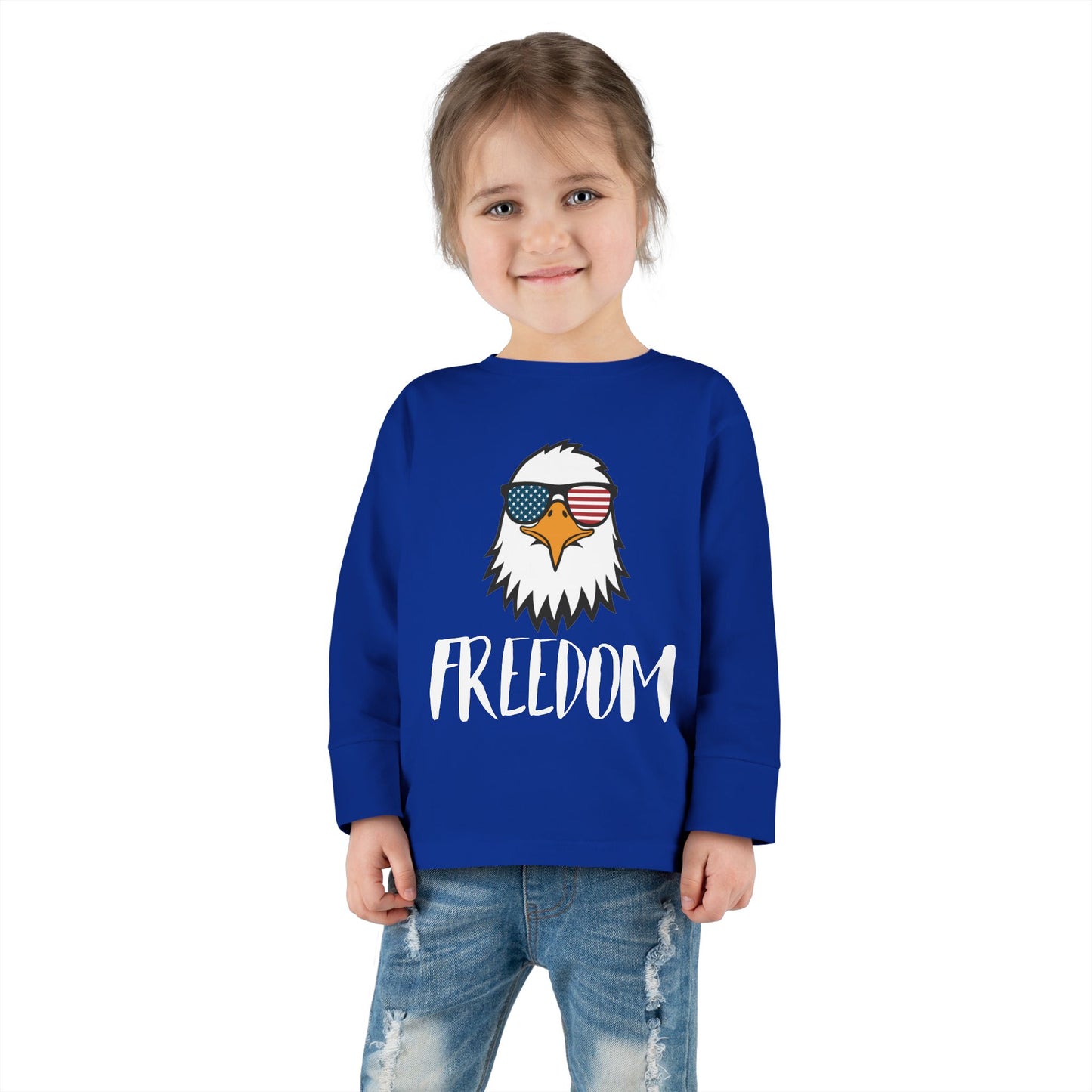 Toddler Long Sleeve Tee — 'Freedom' Eagle with Sunglasses | Patriotic 4th of July Kids Shirt