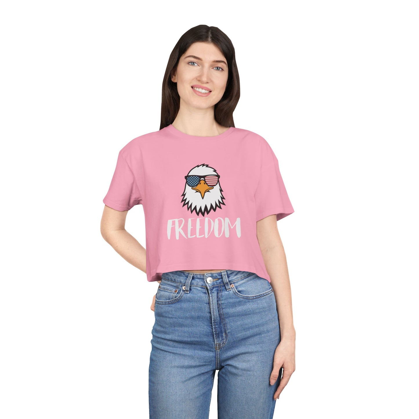 Freedom Eagle Aviator Women's Premium Crop Top | USA Bald Eagle Graphic
