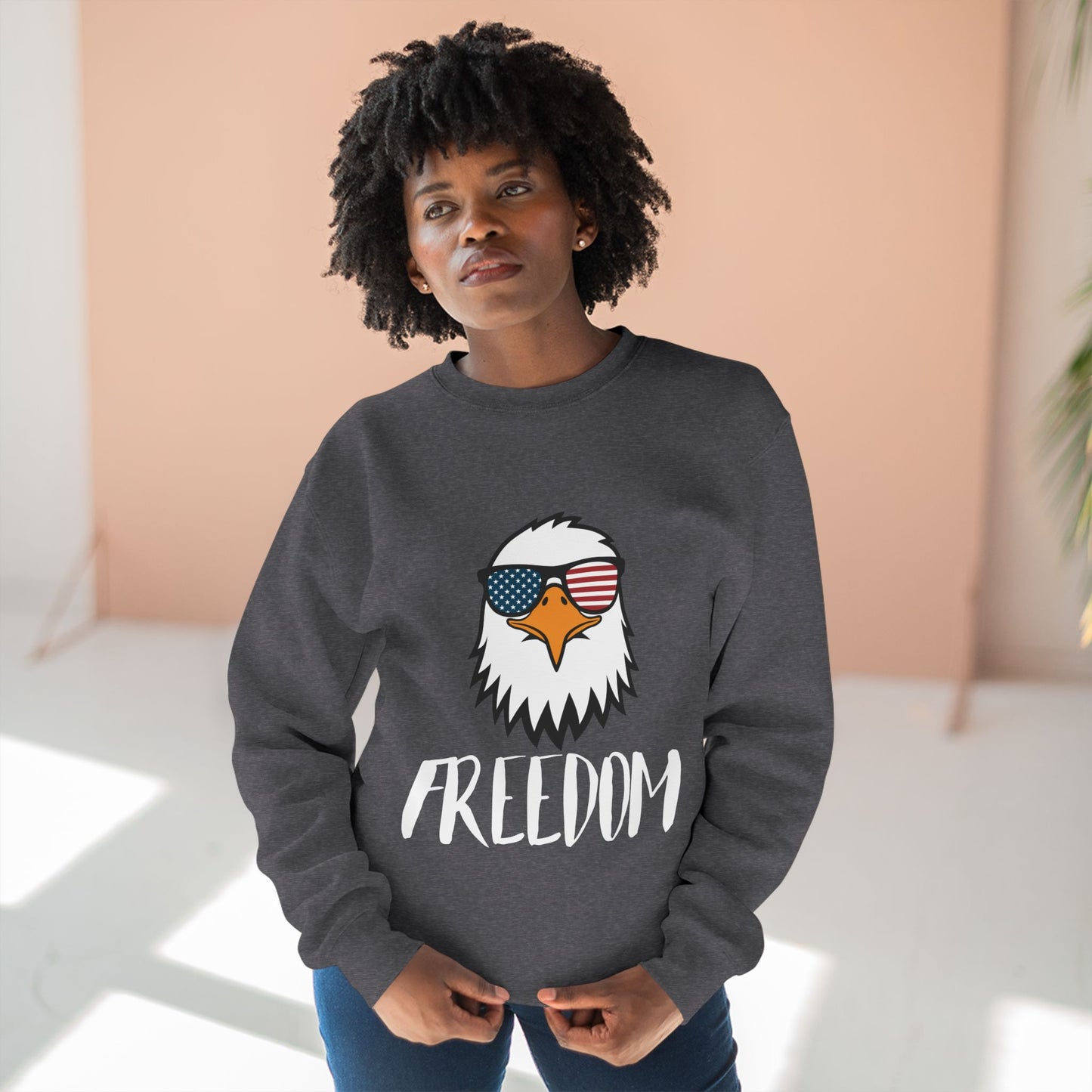 Freedom Eagle Aviator Premium Crewneck Sweatshirt | USA Bald Eagle Graphic