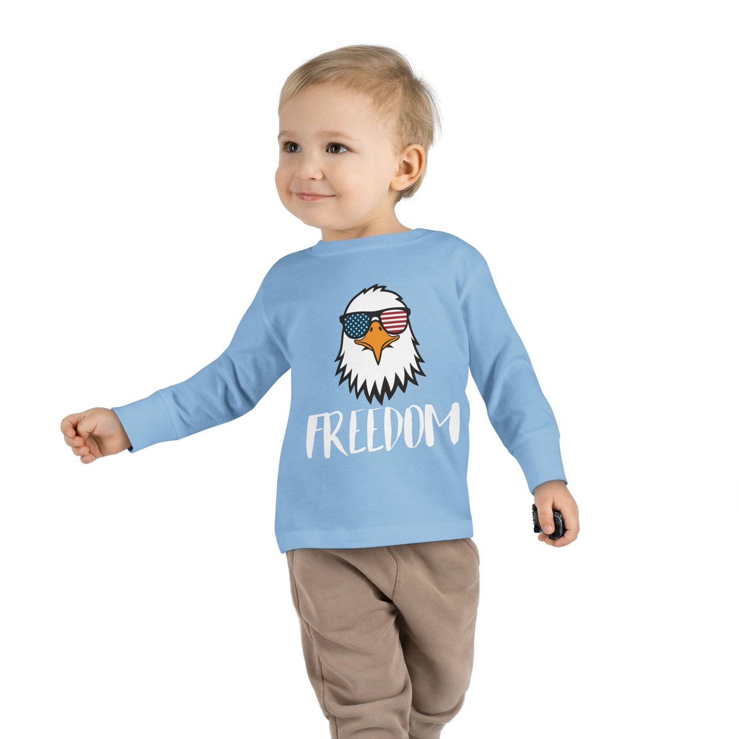 Toddler Long Sleeve Tee — 'Freedom' Eagle with Sunglasses | Patriotic 4th of July Kids Shirt