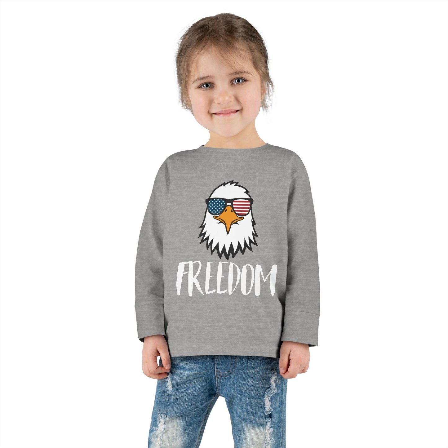 Toddler Long Sleeve Tee — 'Freedom' Eagle with Sunglasses | Patriotic 4th of July Kids Shirt