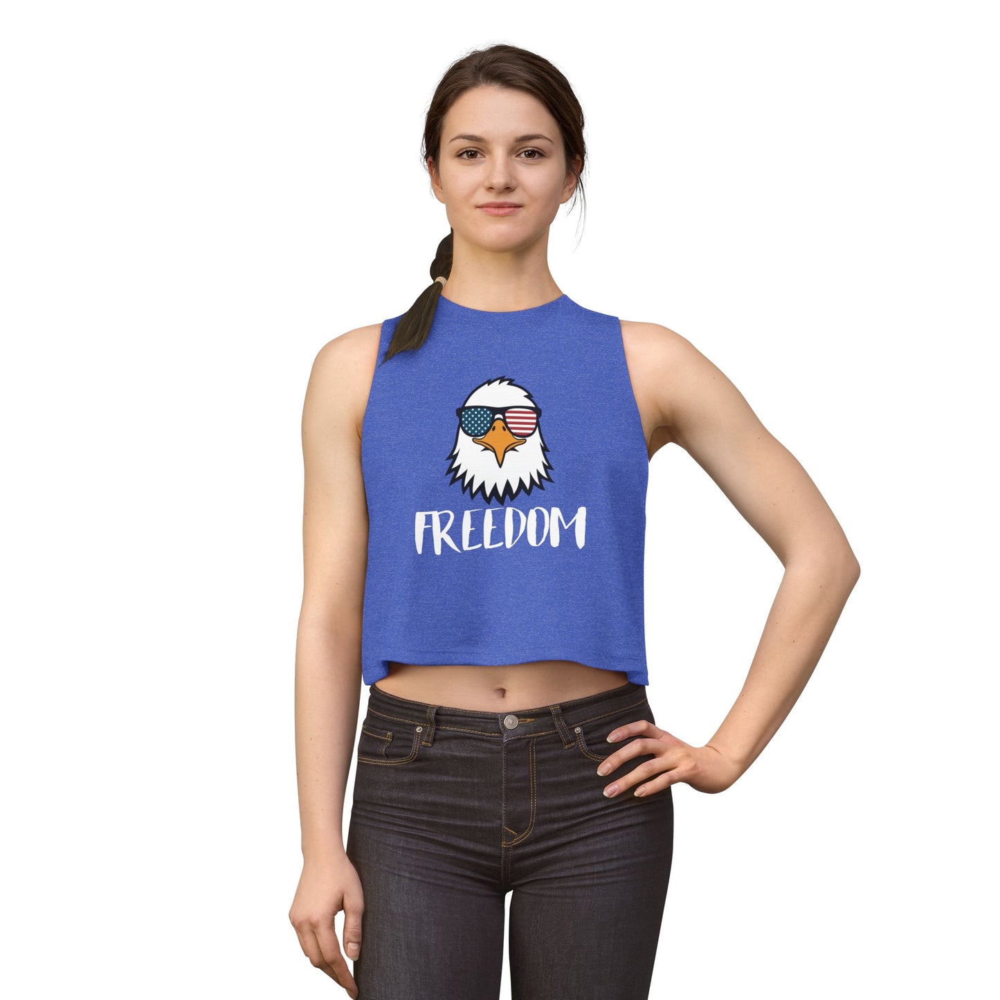 Freedom Eagle Aviator Women's Racerback Cropped Tank | USA Bald Eagle Graphic