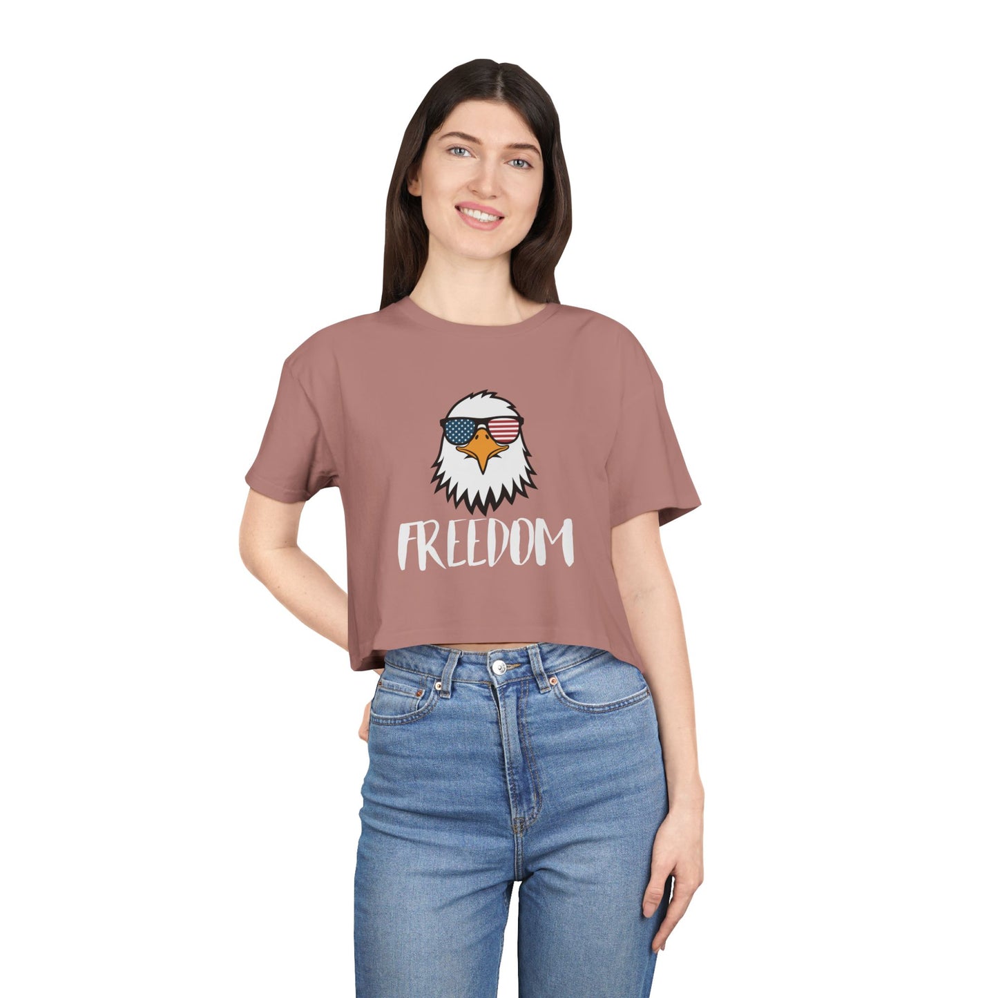 Freedom Eagle Aviator Women's Premium Crop Top | USA Bald Eagle Graphic