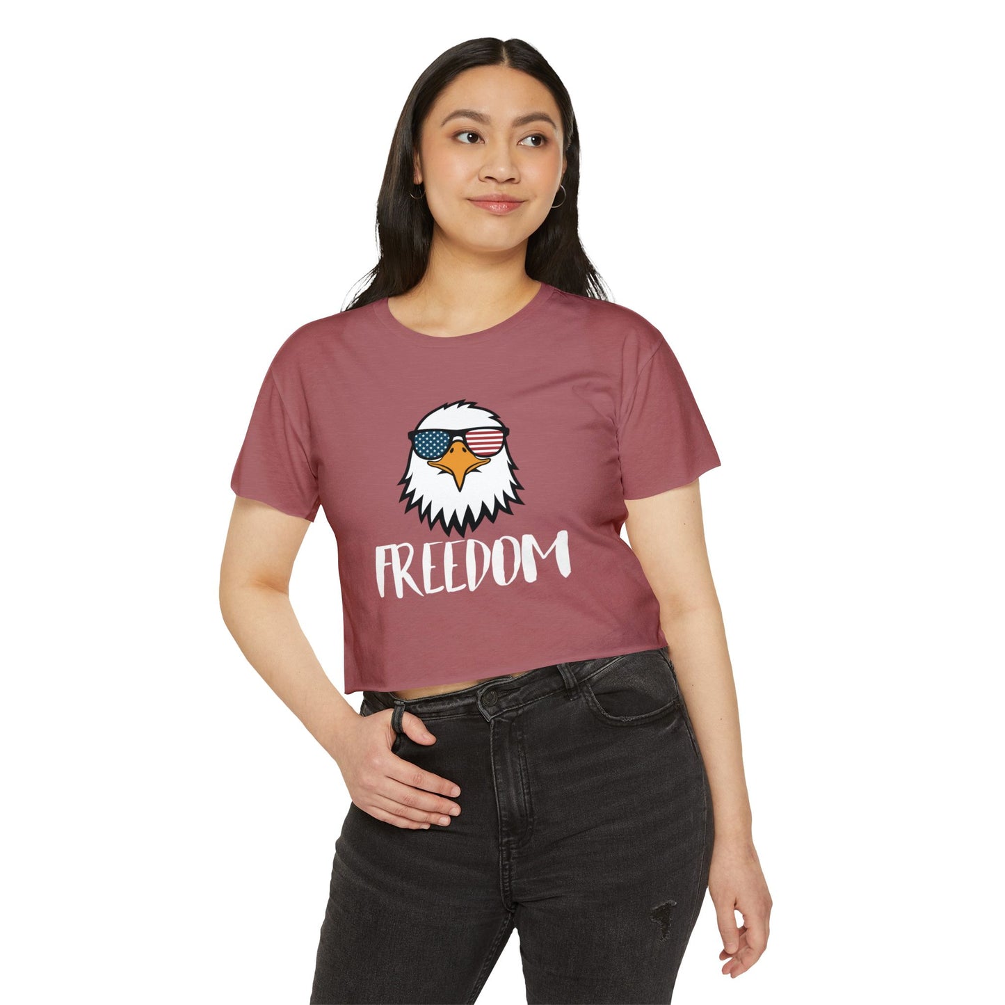 Freedom Eagle Aviator Women's Festival Crop Top | USA Bald Eagle Graphic