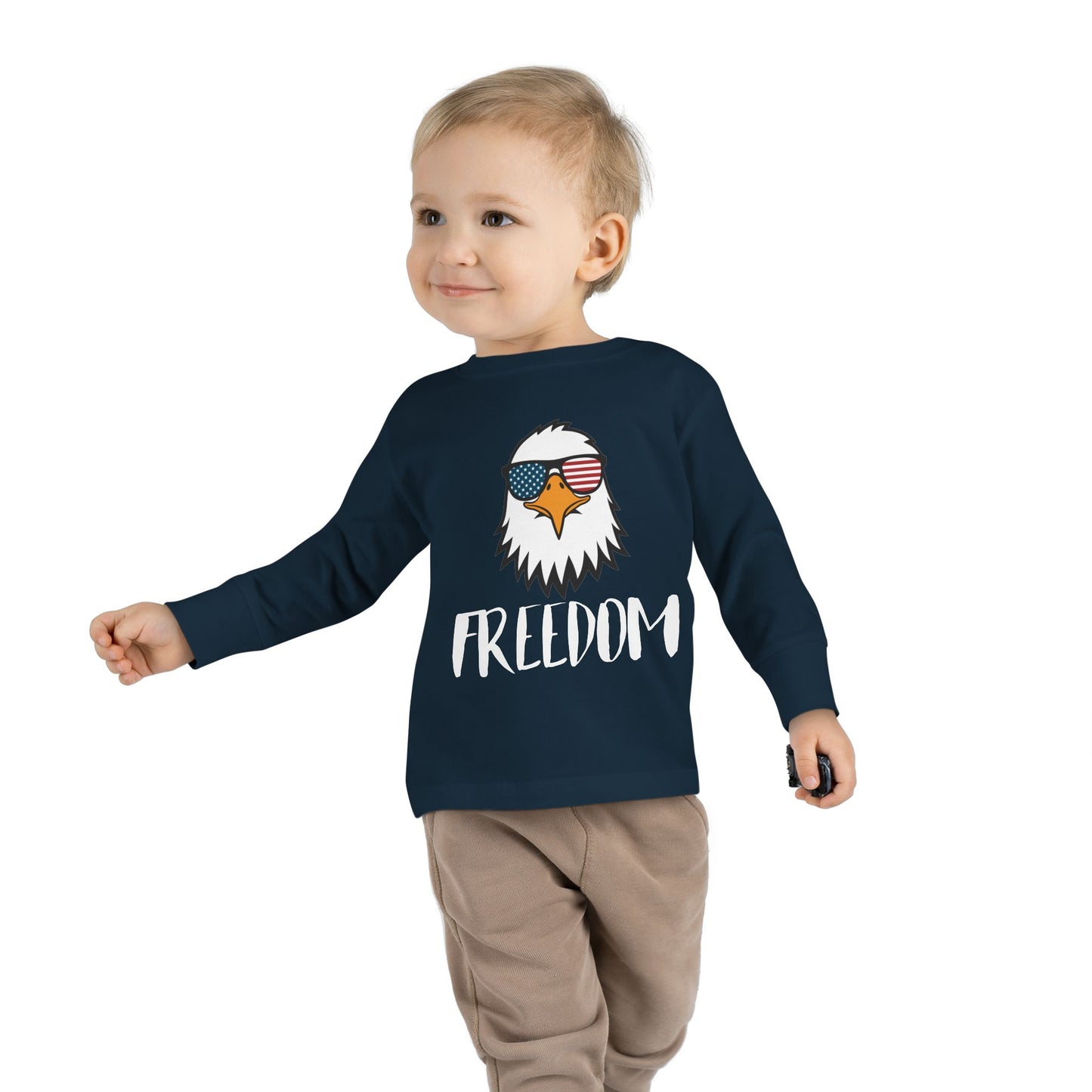 Toddler Long Sleeve Tee — 'Freedom' Eagle with Sunglasses | Patriotic 4th of July Kids Shirt
