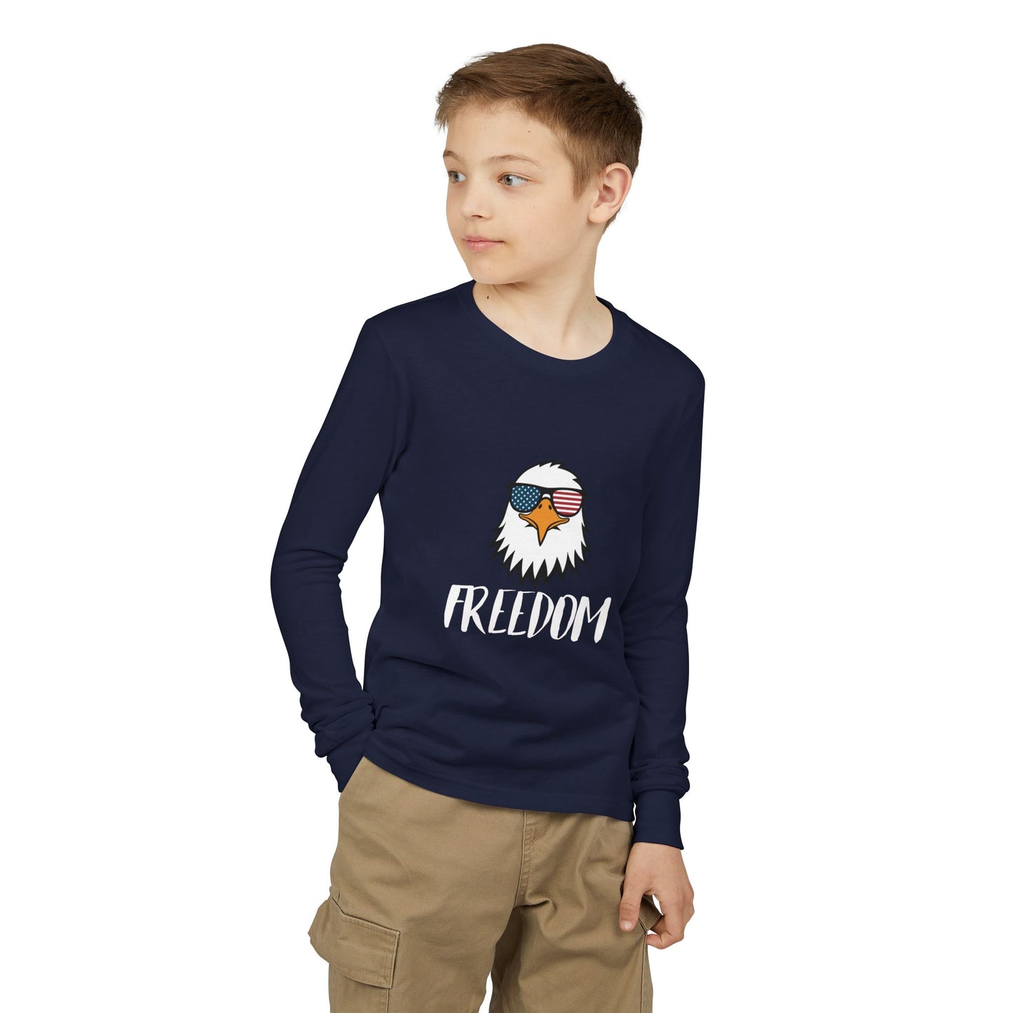 Premium Youth Long Sleeve Tee - Freedom Eagle Aviator | Patriotic Graphic