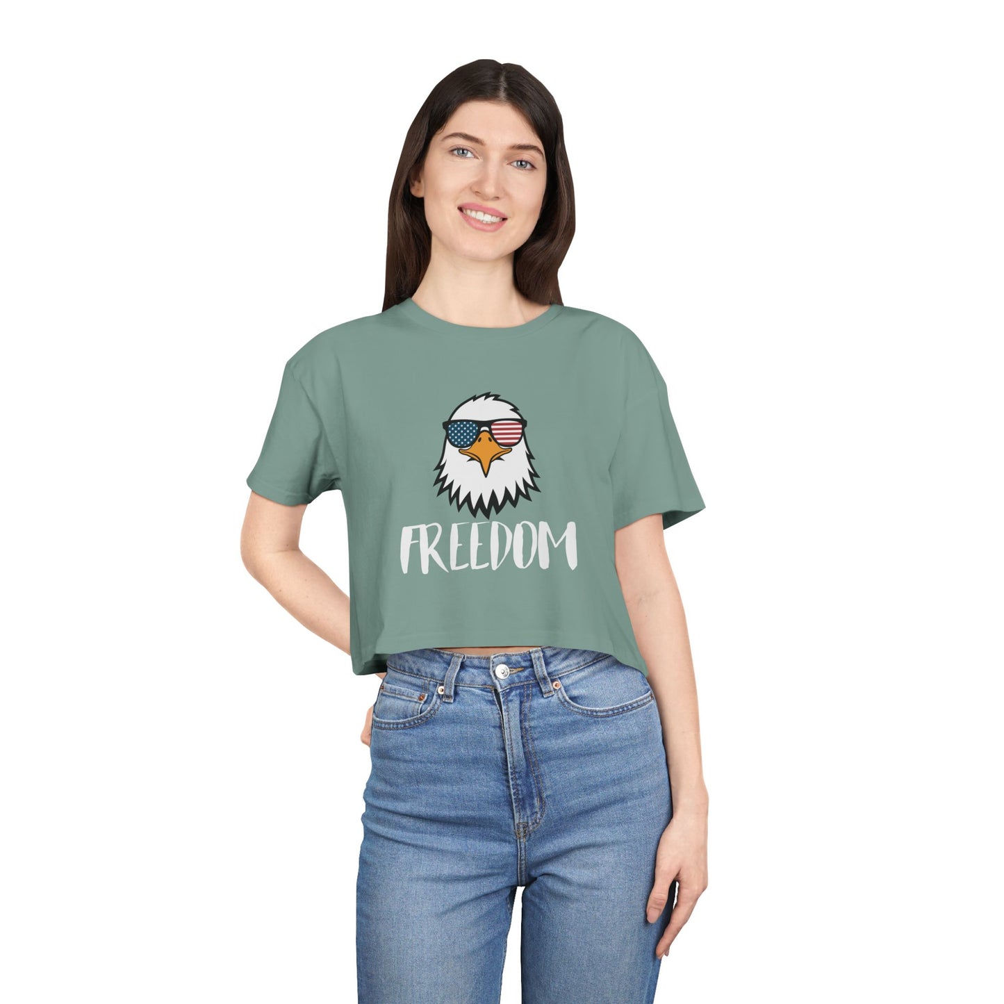 Freedom Eagle Aviator Women's Premium Crop Top | USA Bald Eagle Graphic