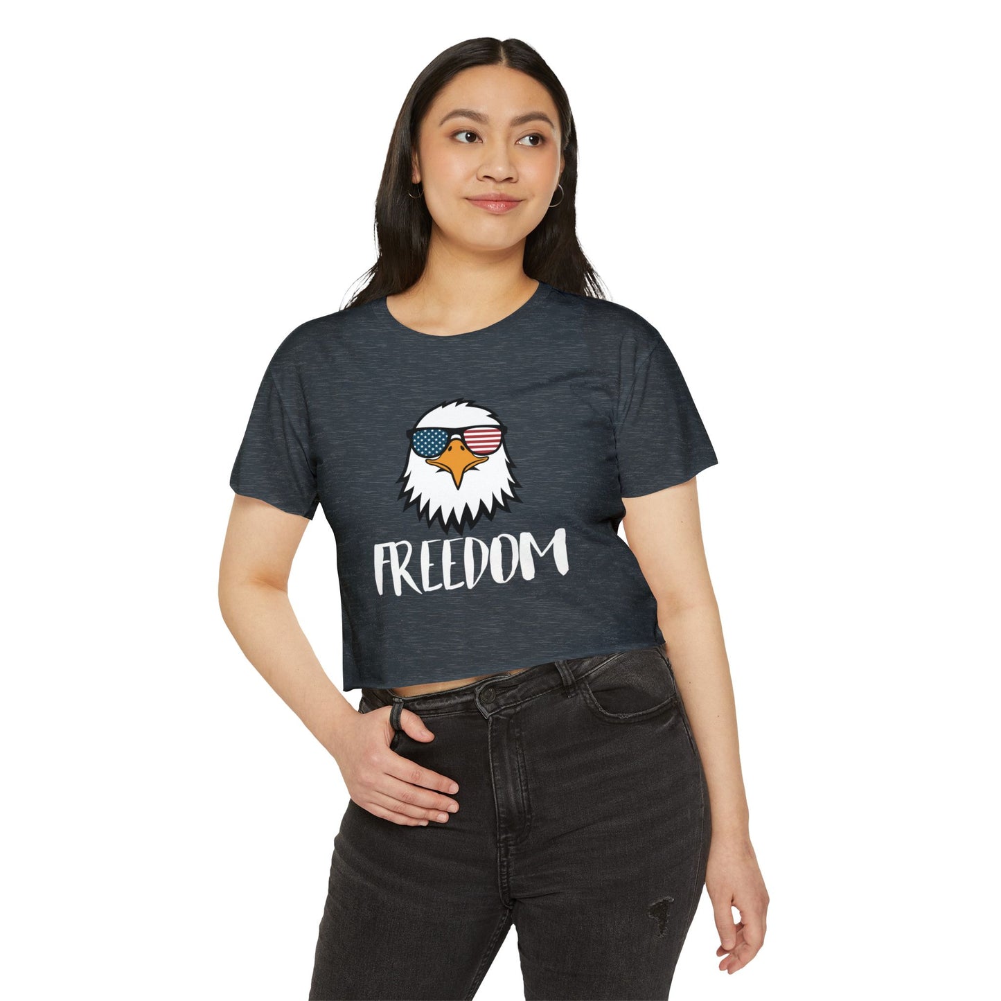 Freedom Eagle Aviator Women's Festival Crop Top | USA Bald Eagle Graphic